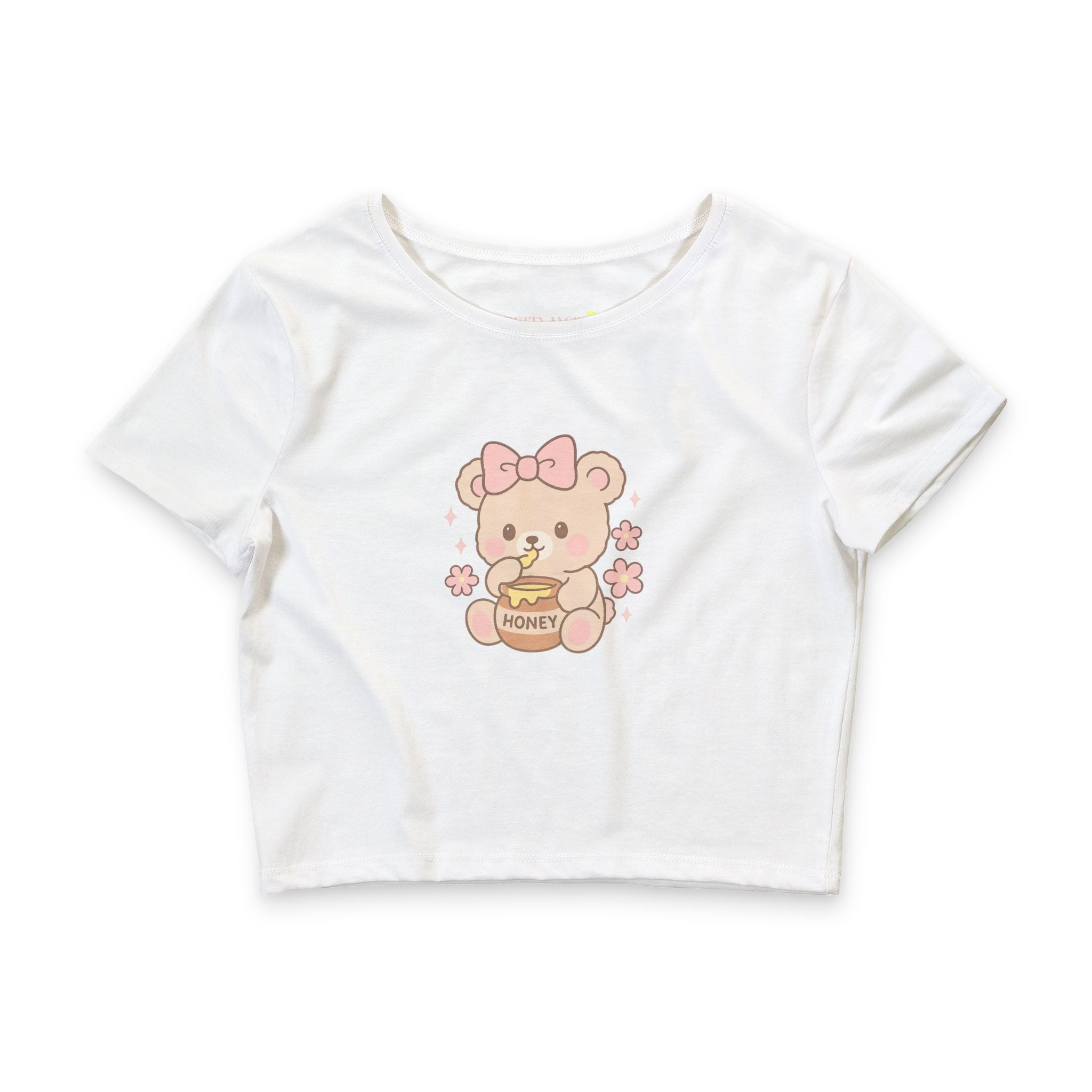 Cute Honey Bear Crop Tee — Kawaii Pastel Graphic Top for Girls