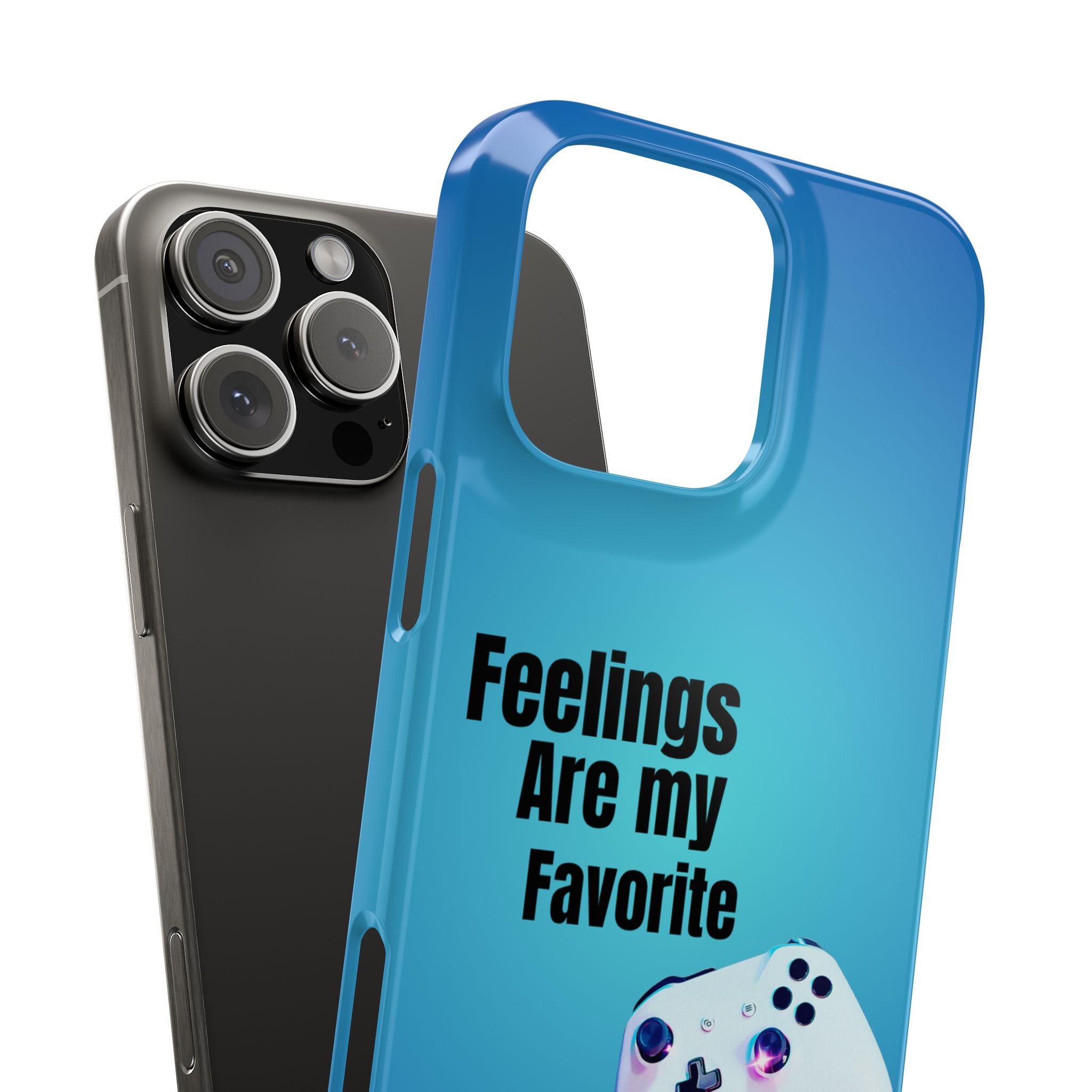 Feelings Are My Favorite Phone Case -Dark Blue Ombré Slim Lightweight Cover with Cute Retro Video Game for Gamer Baddie Girls