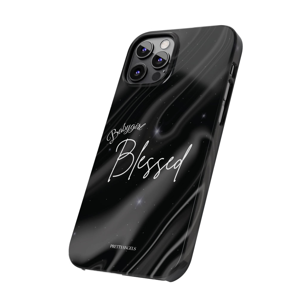 Blessed Babygirl Black Luxe Phone Case - Slim Lightweight & Protective for Rich Feminine Aesthetic Girls