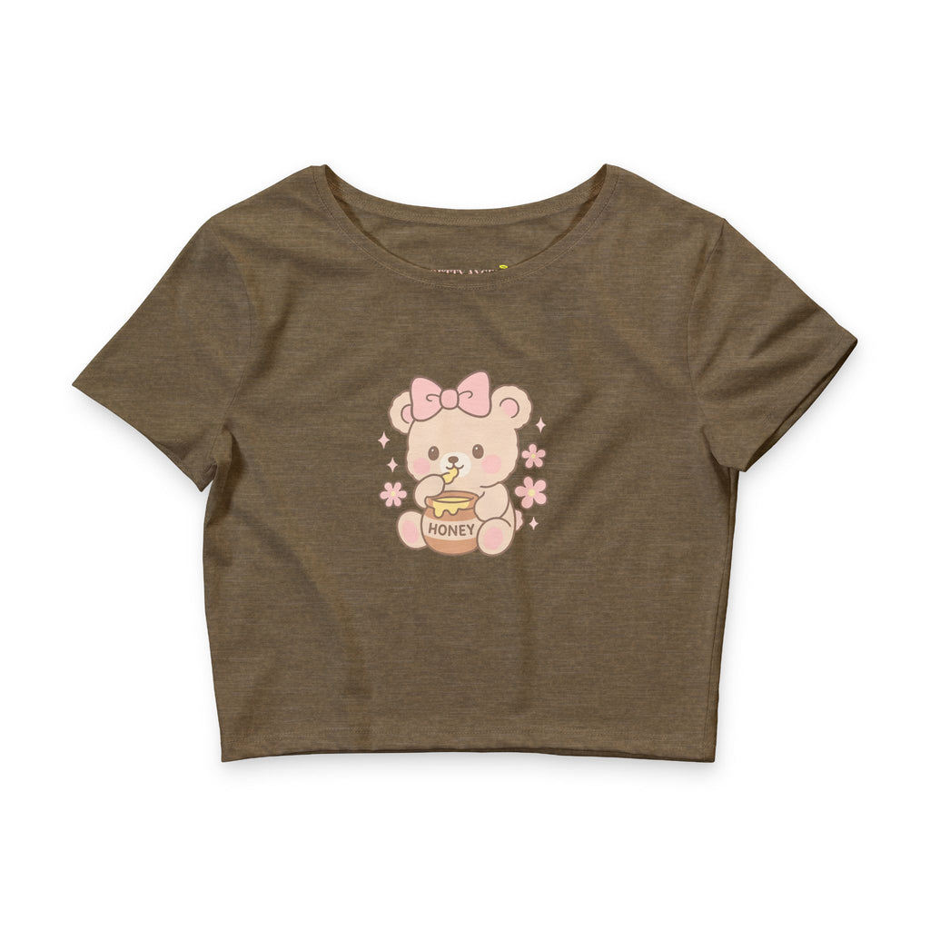 Cute Honey Bear Crop Tee — Kawaii Pastel Graphic Top for Girls