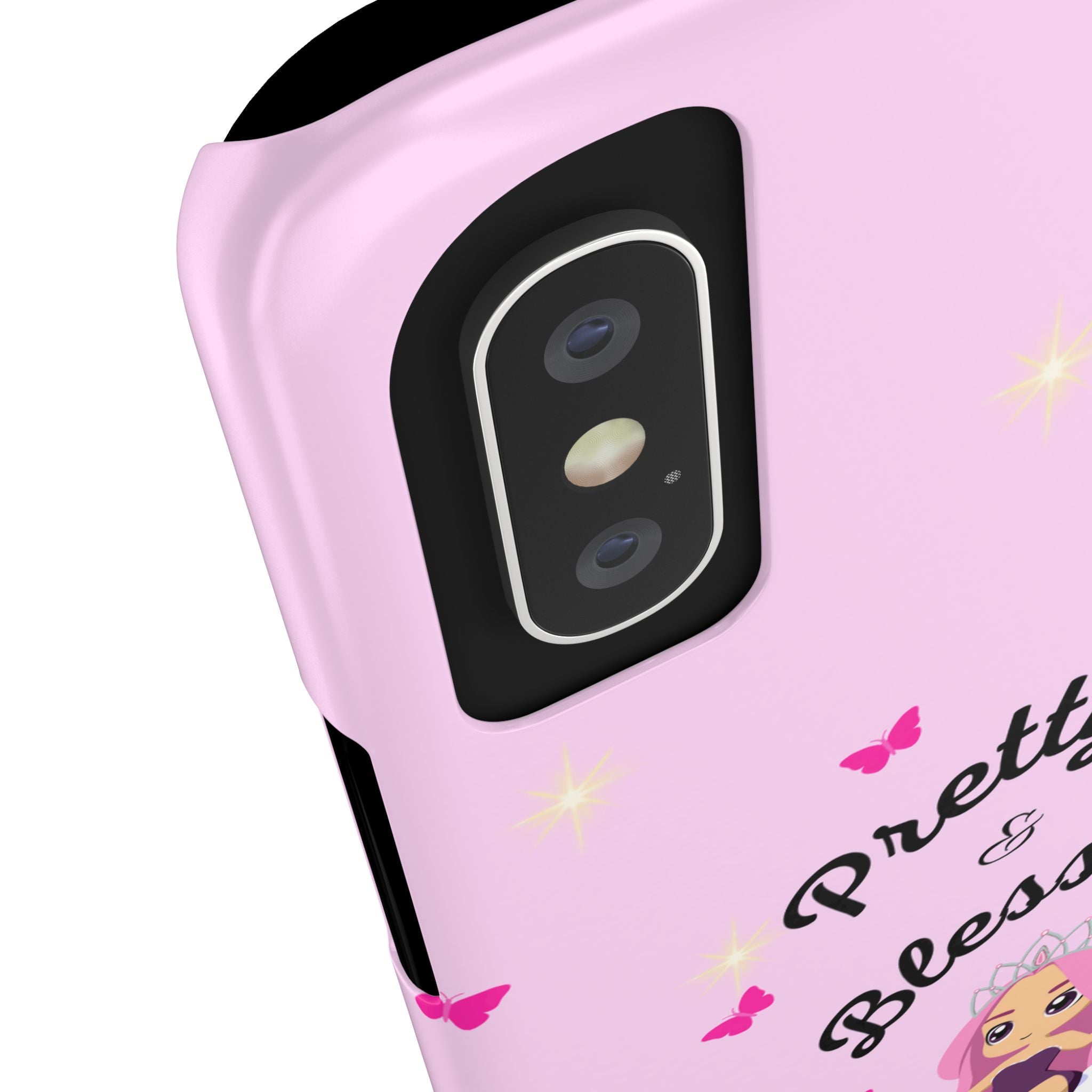 “Pretty & Blessed Light Pink Phone Case - Slim Cute Protective Cover with Lisa Frank-Inspired Kawaii Doll, Hot Pink Butterflies & Cloud Aesthetic”