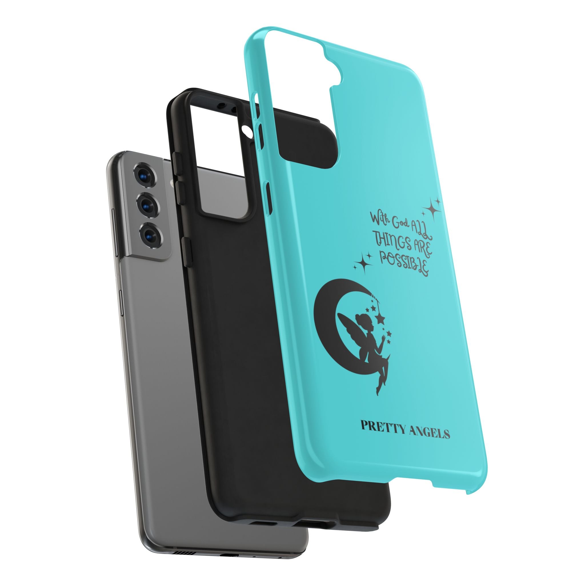 “With God All Things Are Possible” Teal Fairy Moon Tough Phone Case