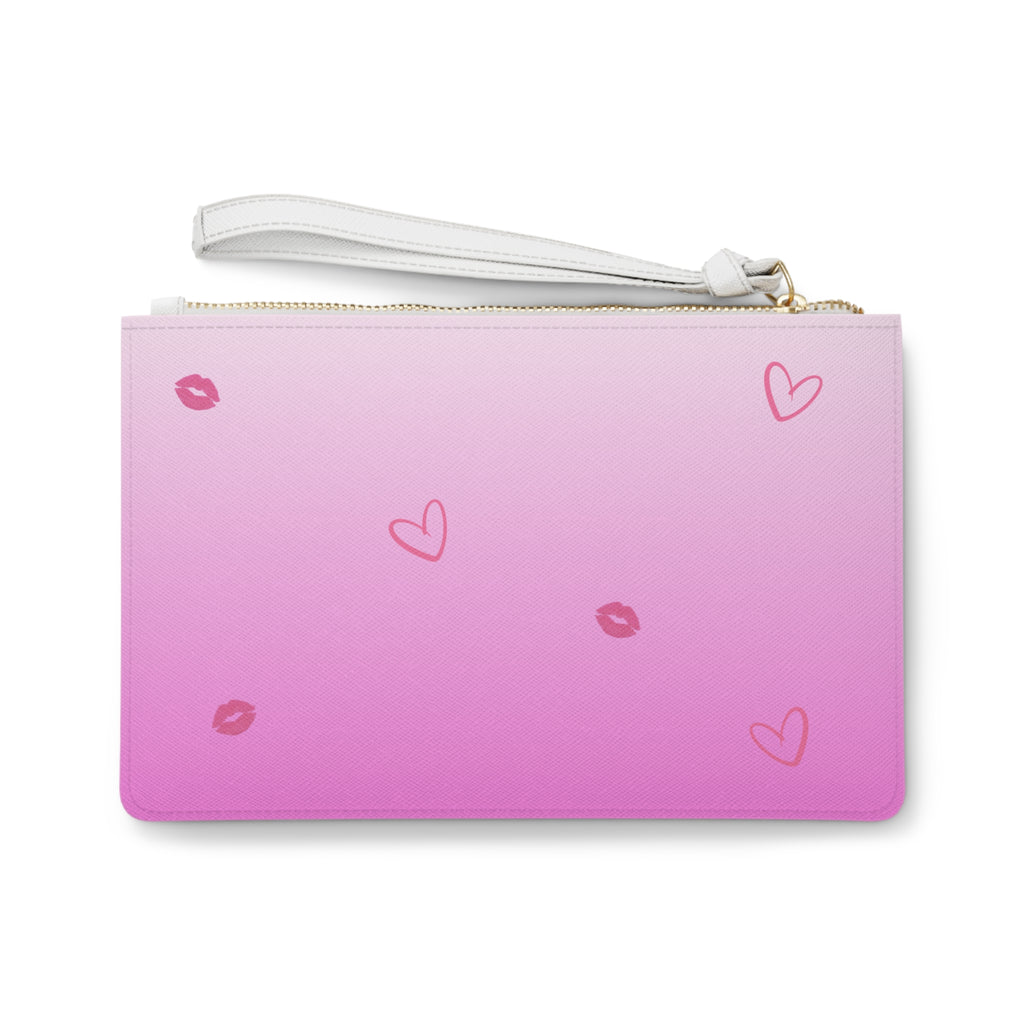 Light Pink Ombré Makeup Bag – Teddy Bear with Pearl Necklace & “Arréglate Mija” Cloud, Cute Latina Luxury Cosmetic Clutch (9.5” x 6.6”)