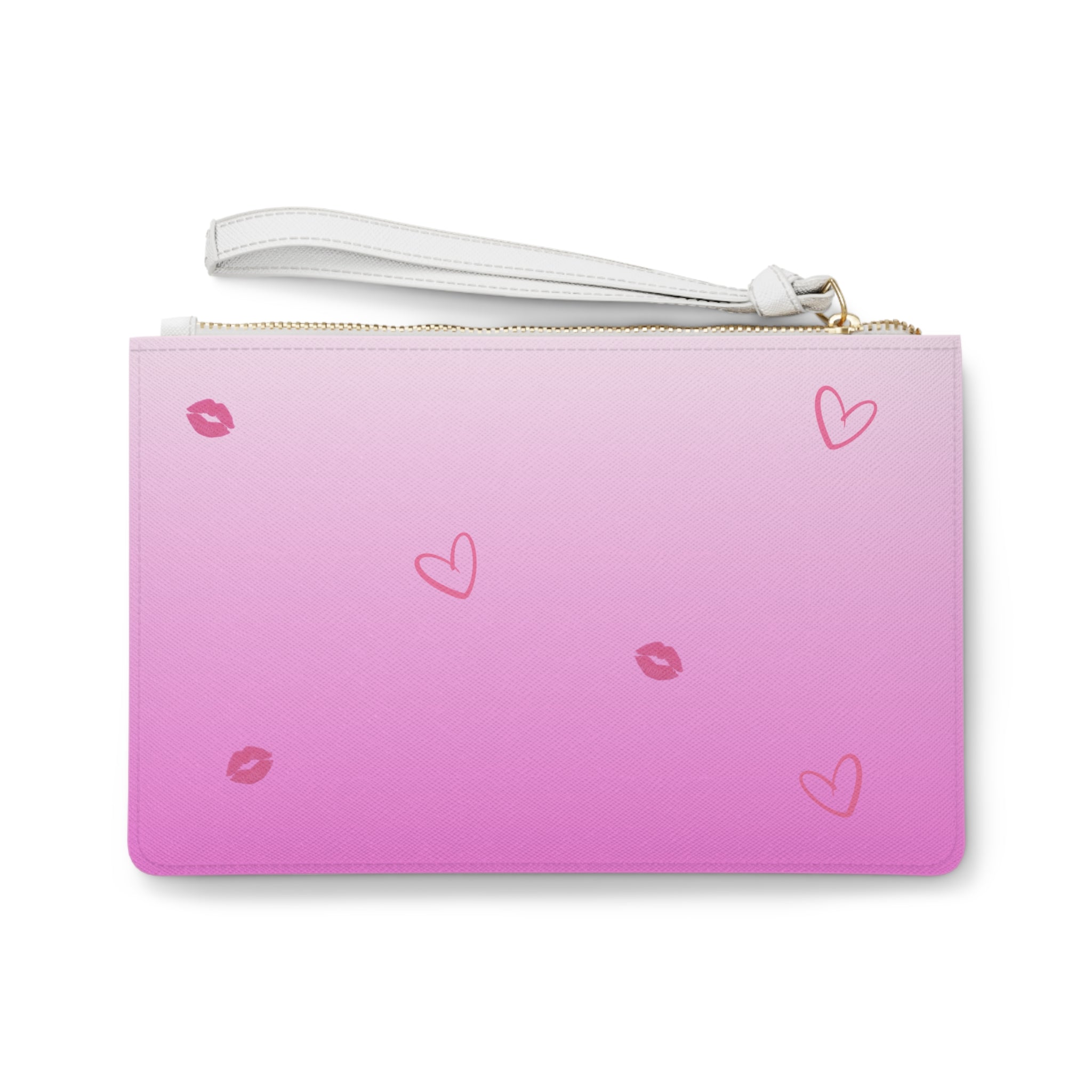 Light Pink Ombré Makeup Bag – Teddy Bear with Pearl Necklace & “Arréglate Mija” Cloud, Cute Latina Luxury Cosmetic Clutch (9.5” x 6.6”)