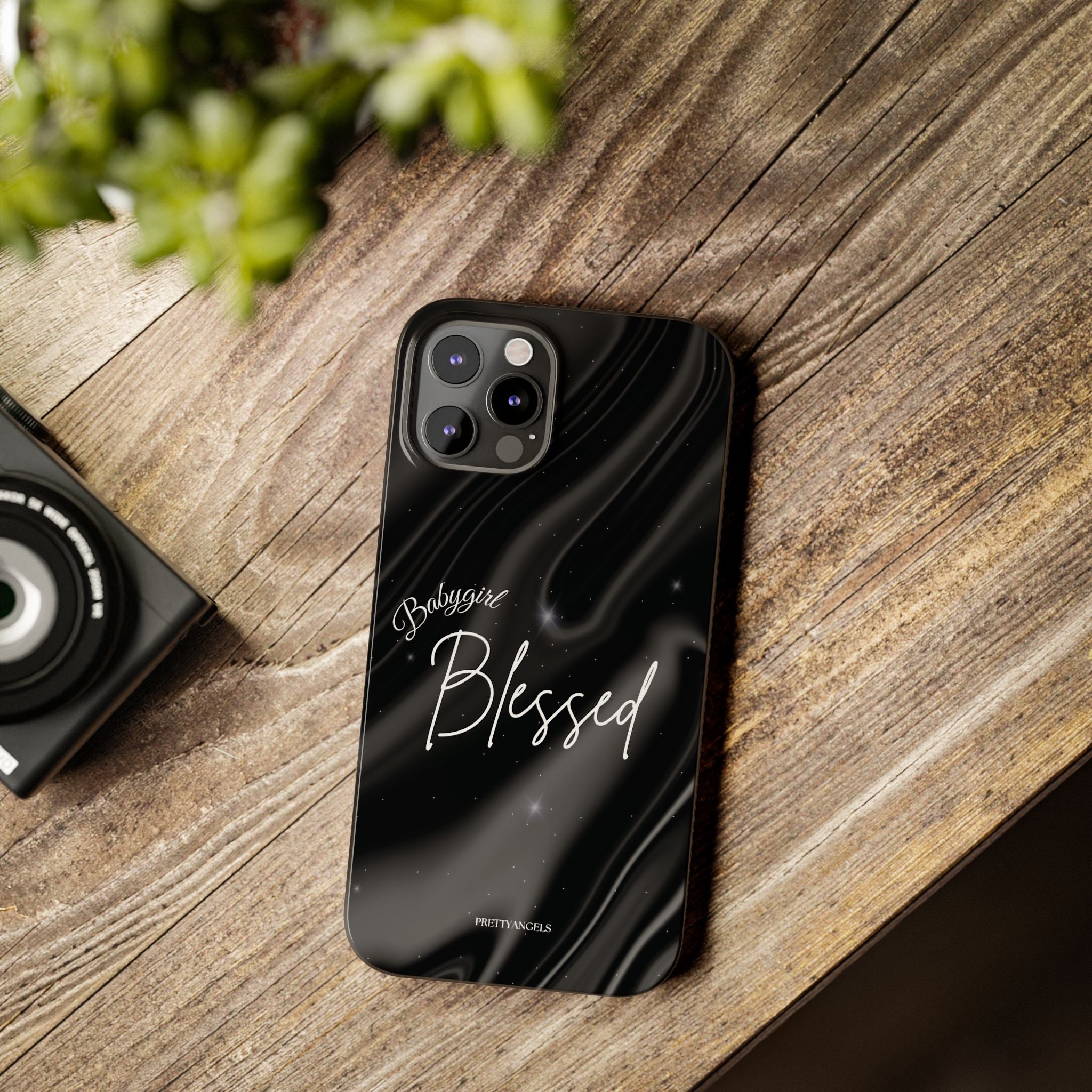Blessed Babygirl Black Luxe Phone Case - Slim Lightweight & Protective for Rich Feminine Aesthetic Girls