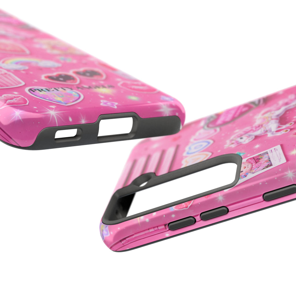 Girly Pink Locker Nostalgia with Hearts & Teddy Bear Tough Phone Case