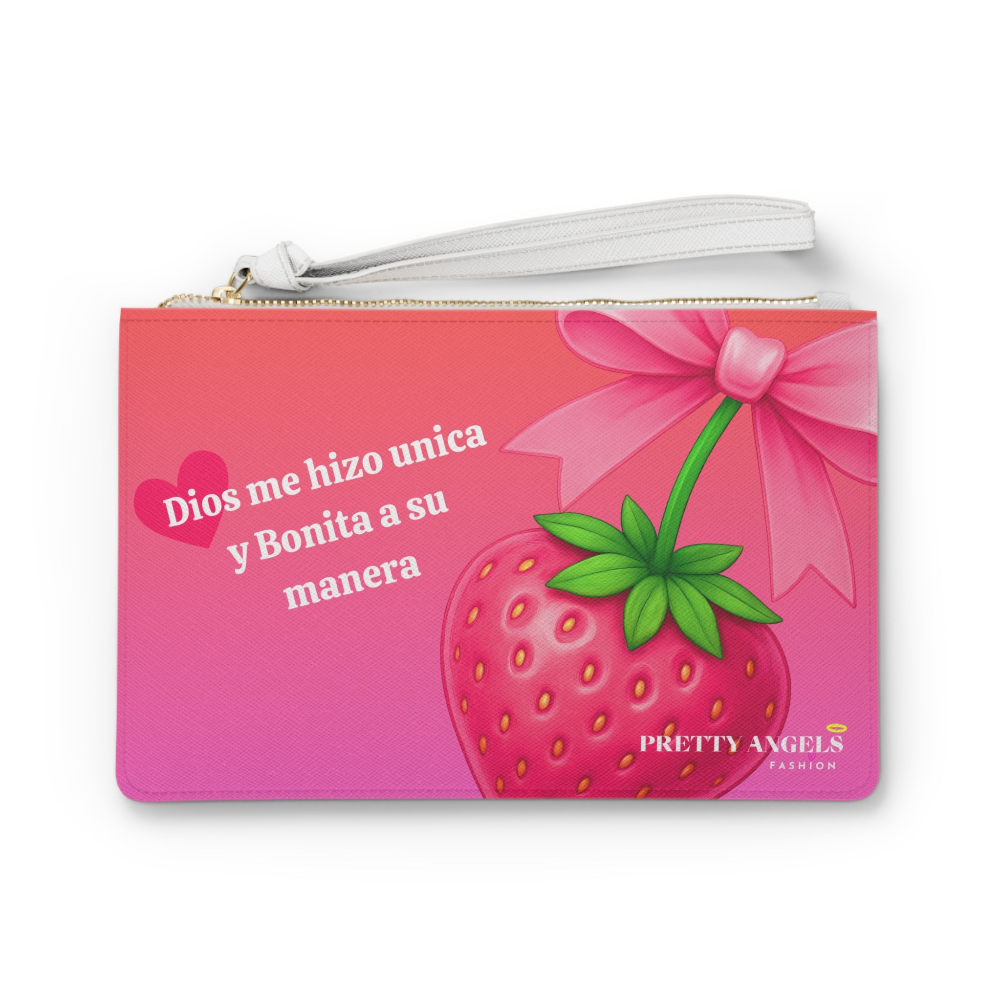 Peach & Pink Ombré Luxury Purse – Strawberry with Pink Bow & “Dios Me Hizo Única y Bonita a Su Manera” Quote