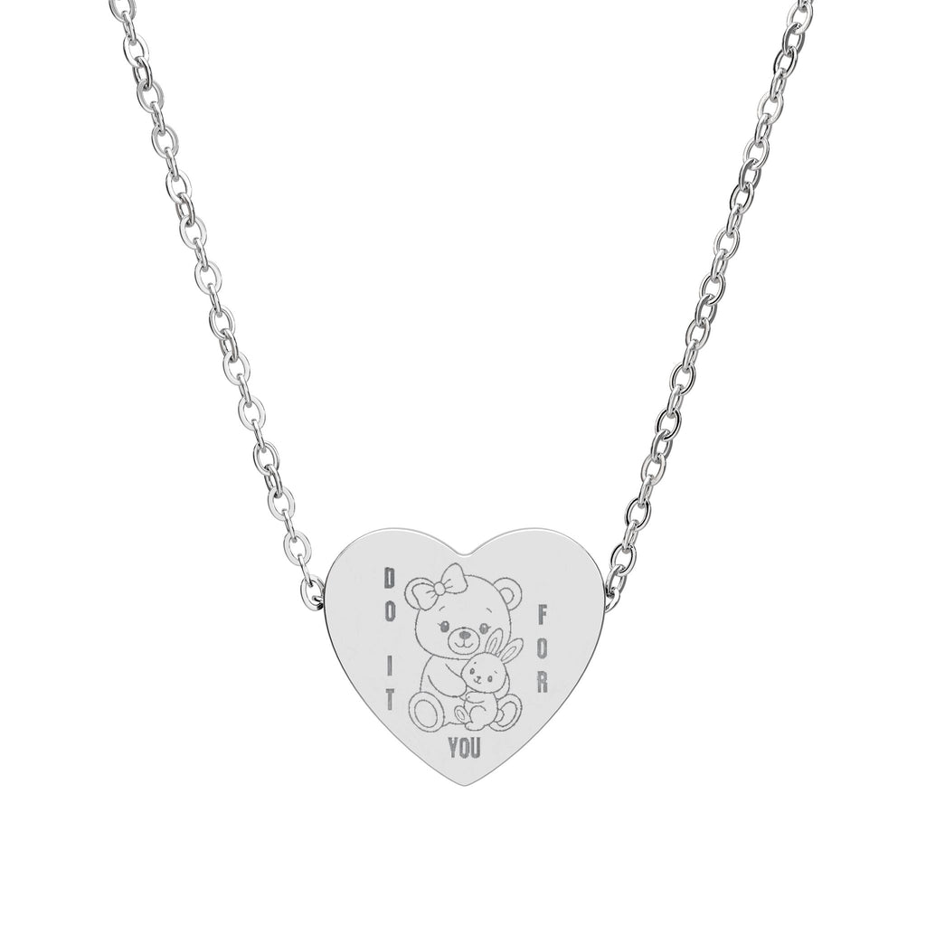 Do It For You Heart Necklace – Cute Teddy Bear & Bunny Pendant | Inner Child Healing Jewelry for Girls | Rose Gold & Silver Dainty Necklace