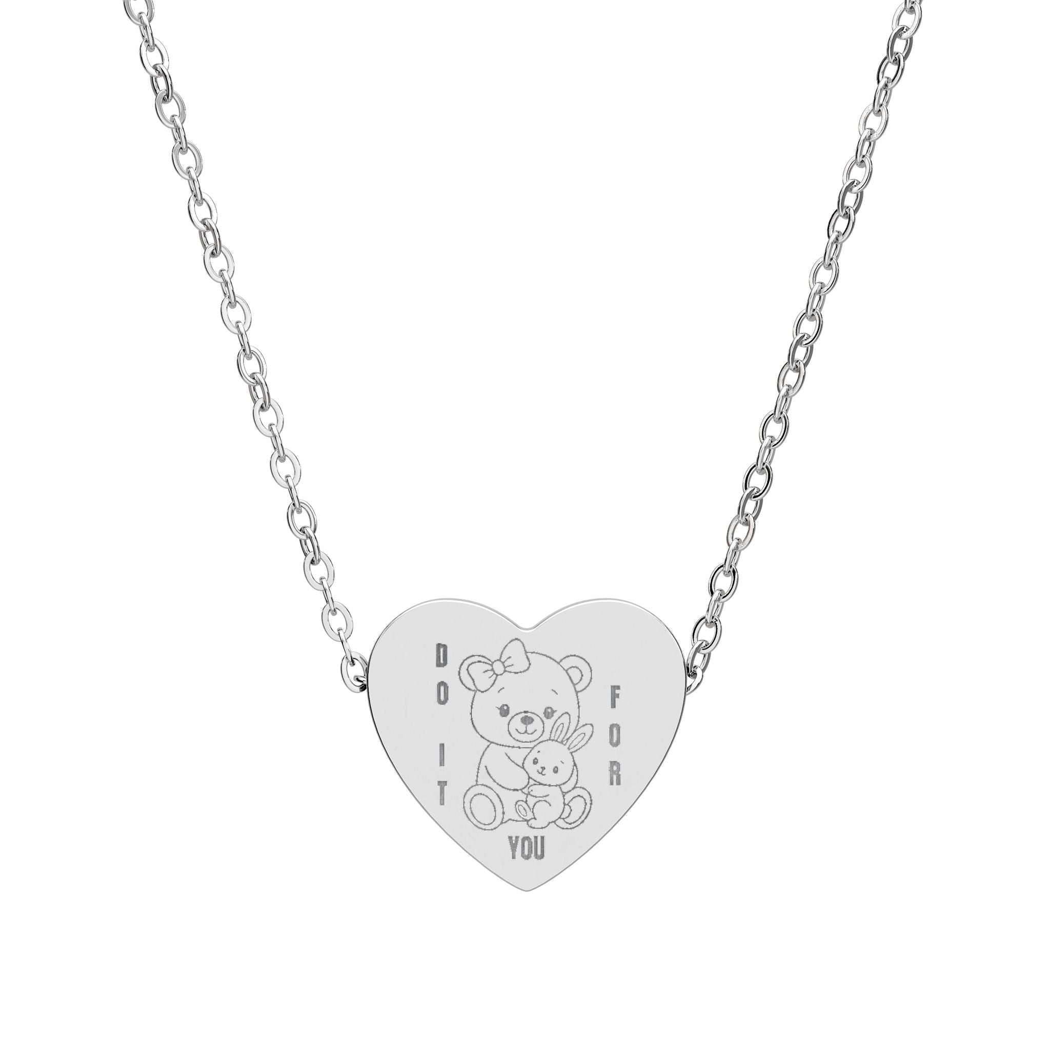 Do It For You Heart Necklace – Cute Teddy Bear & Bunny Pendant | Inner Child Healing Jewelry for Girls | Rose Gold & Silver Dainty Necklace