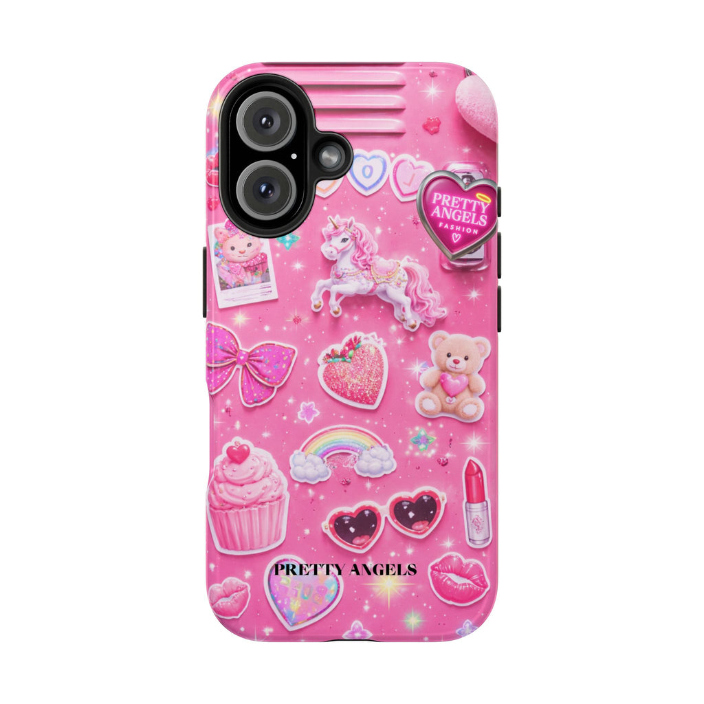 Girly Pink Locker Nostalgia with Hearts & Teddy Bear Tough Phone Case