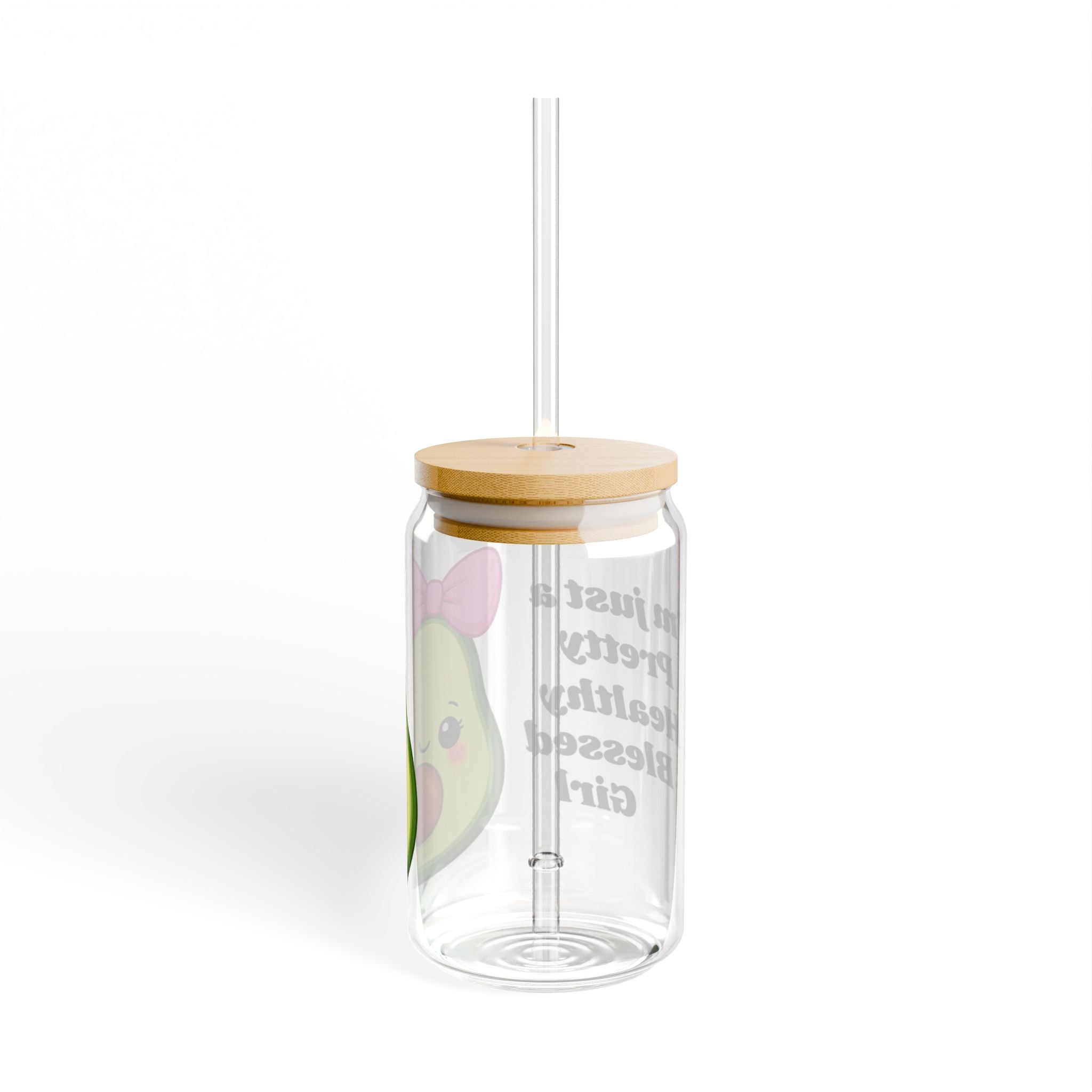 Pretty Healthy Blessed Girl 16oz Clear Sipper Glass with Bamboo Lid & Tritan Straw – Cute Avocado with Pink Bow | Aesthetic Girly Cup, BPA-Free