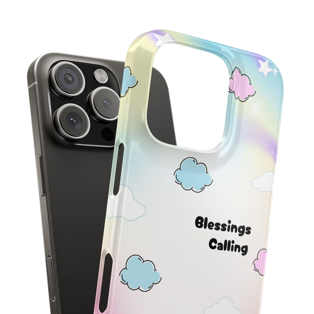 ‘Blessings Calling' Phone Case – Slim Lightweight Ombré Cover with Magical Pastel Clouds for Girly Girls & Faith-Filled Baddies - Cute Cloud Aesthetic, Phone Accessories, Gift for Friends, Pastel Theme Vibes, Cozy Magical Vibes