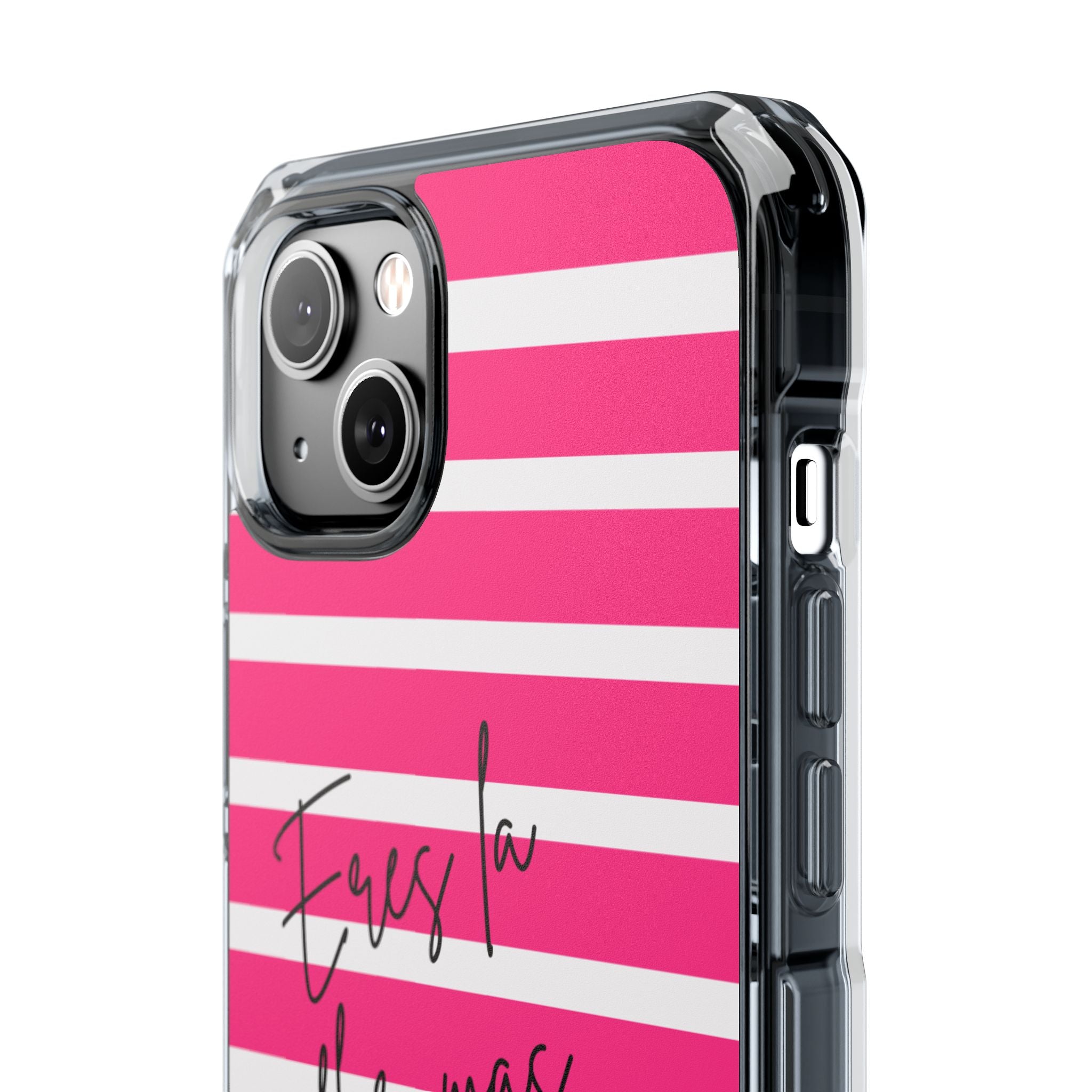 Hot Pink Stripped “Eres La Flor Mas Bonita” MagSafe Clear Phone Case - Barbie Baddie Aesthetic Impact Protection Cover