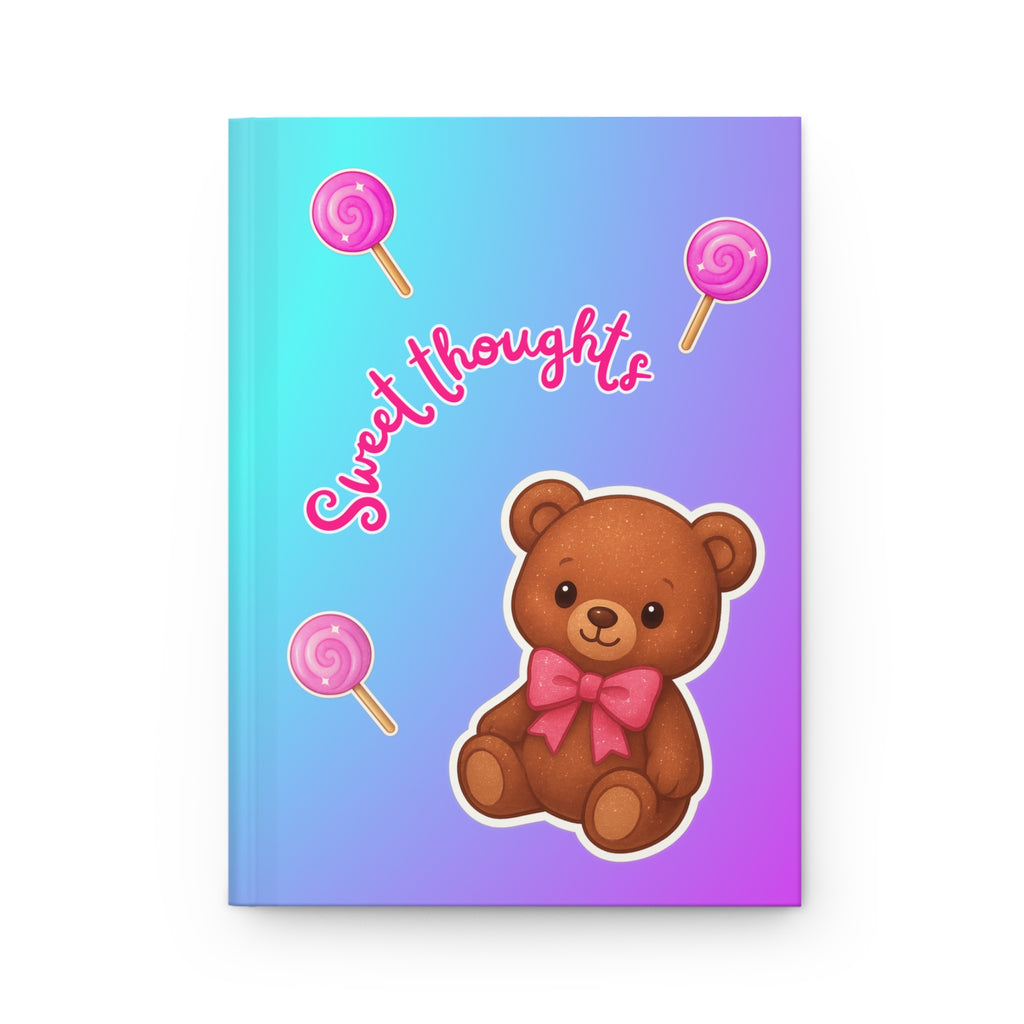 Sweet Thoughts Hardcover Journal — Teal Blue Purple Ombre with Teddy & Lollipop Stickers