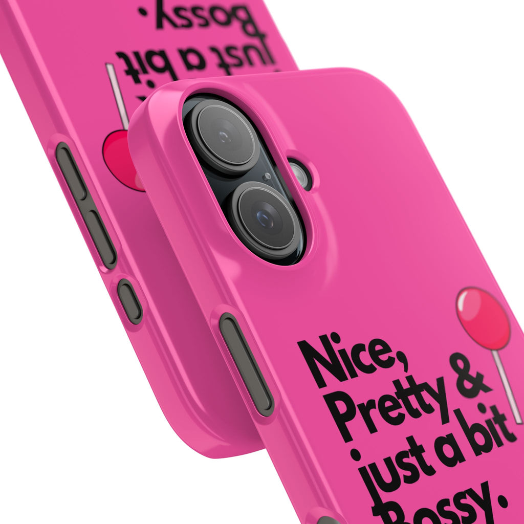 Nice, Pretty, & Just a Bit Bossy Phone Case - Dark Pink Slim Lightweight Cover with Hot Pink Lollipop for Girly Confident Girls