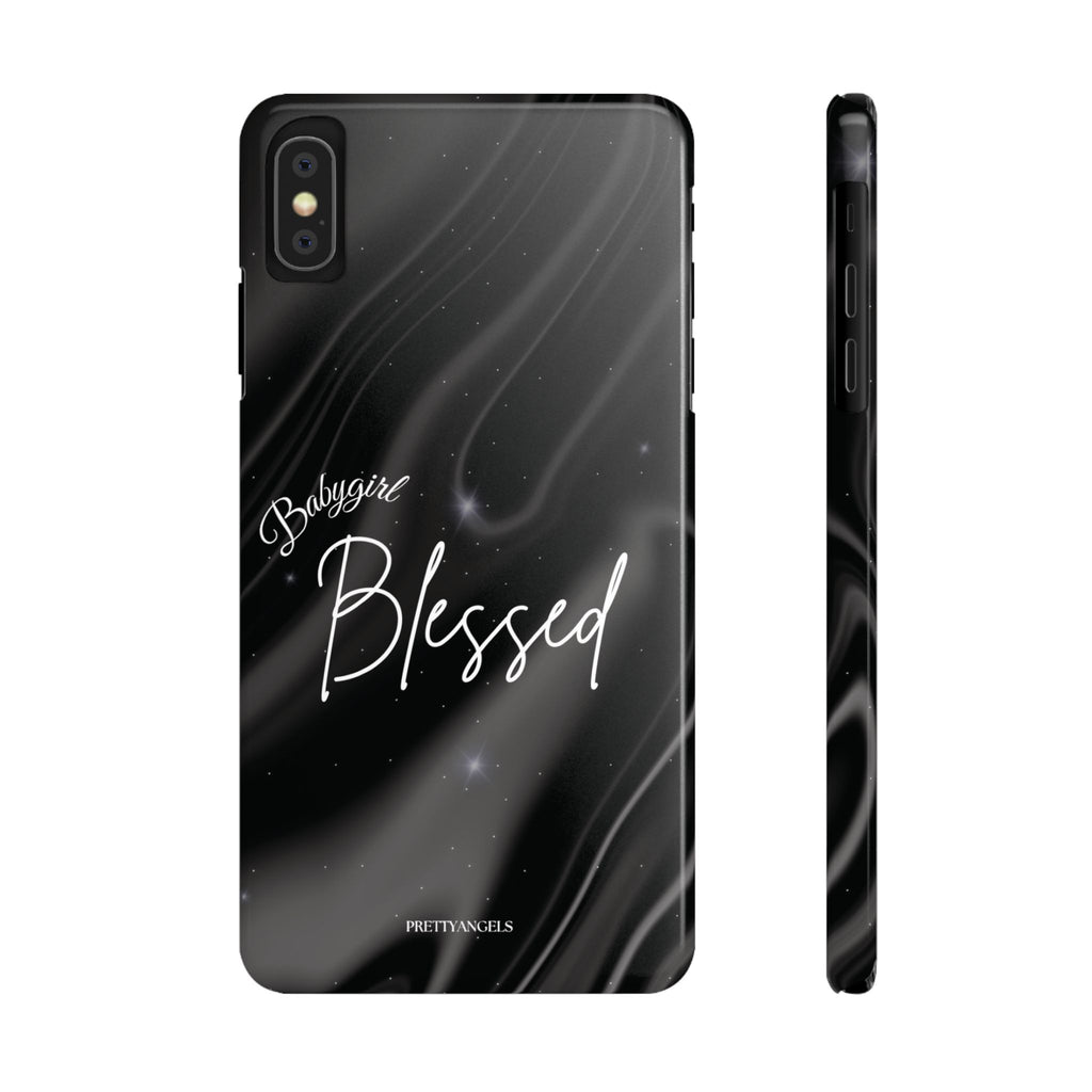 Blessed Babygirl Black Luxe Phone Case - Slim Lightweight & Protective for Rich Feminine Aesthetic Girls