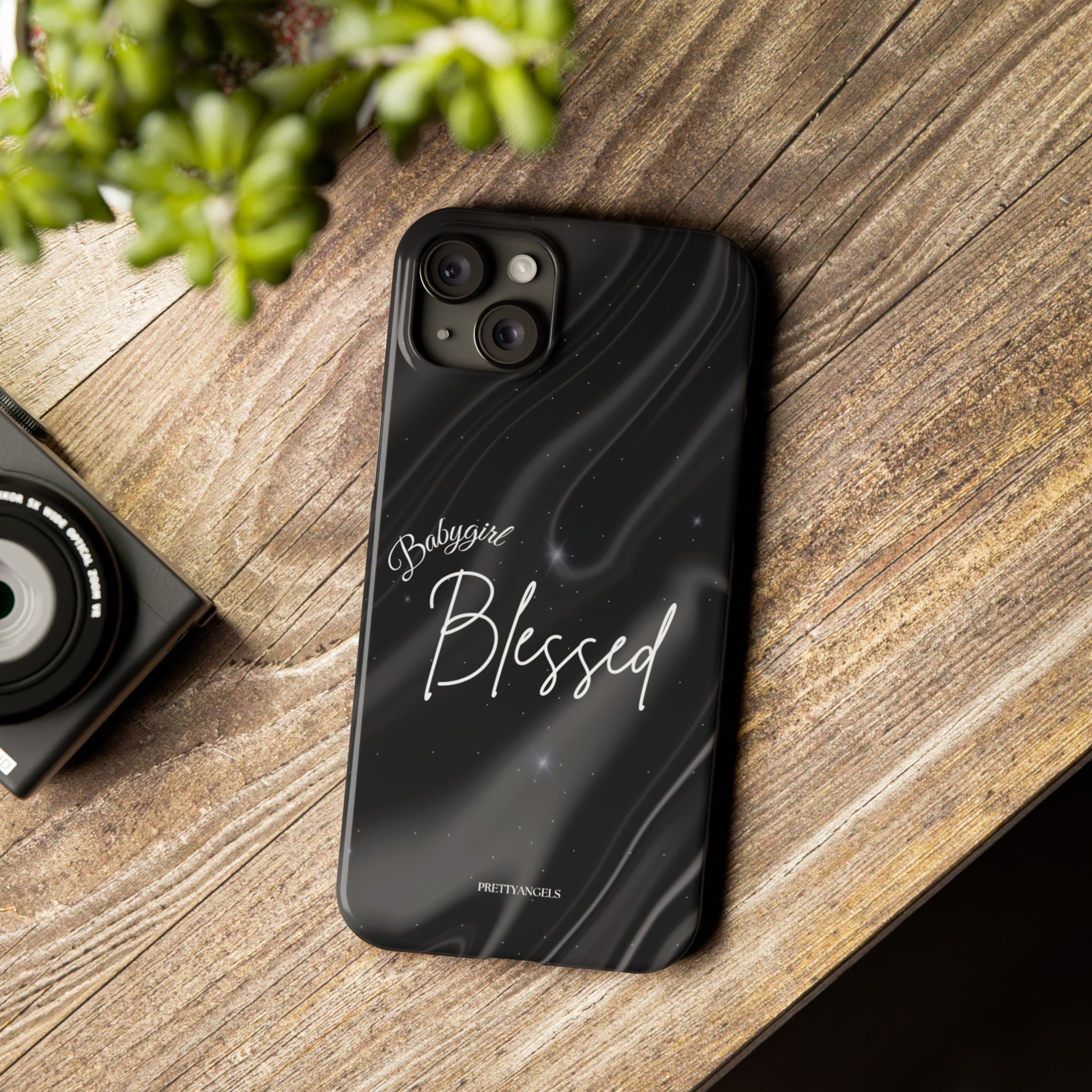 Blessed Babygirl Black Luxe Phone Case - Slim Lightweight & Protective for Rich Feminine Aesthetic Girls