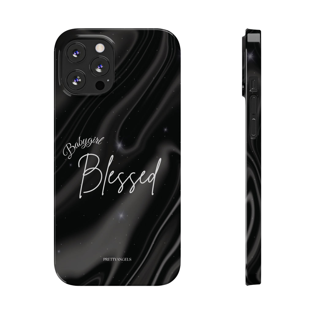 Blessed Babygirl Black Luxe Phone Case - Slim Lightweight & Protective for Rich Feminine Aesthetic Girls