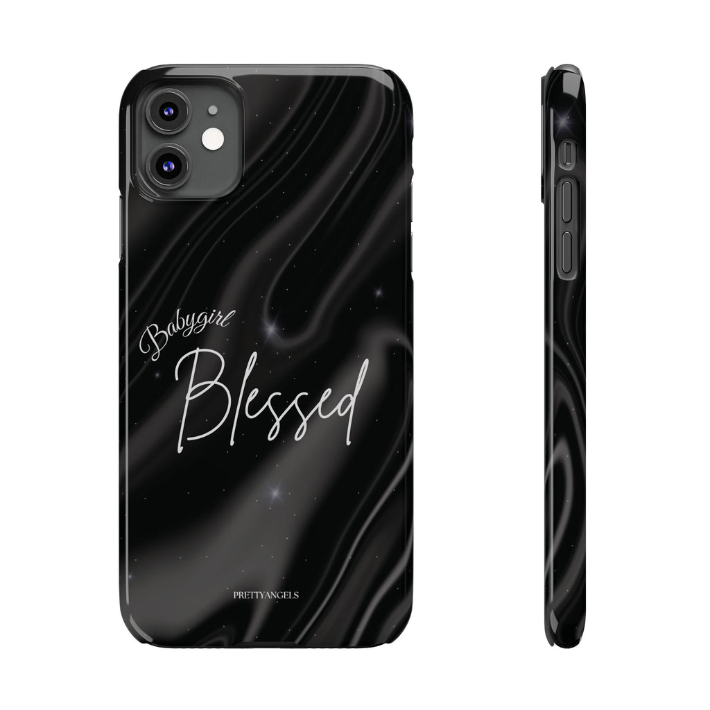 Blessed Babygirl Black Luxe Phone Case - Slim Lightweight & Protective for Rich Feminine Aesthetic Girls