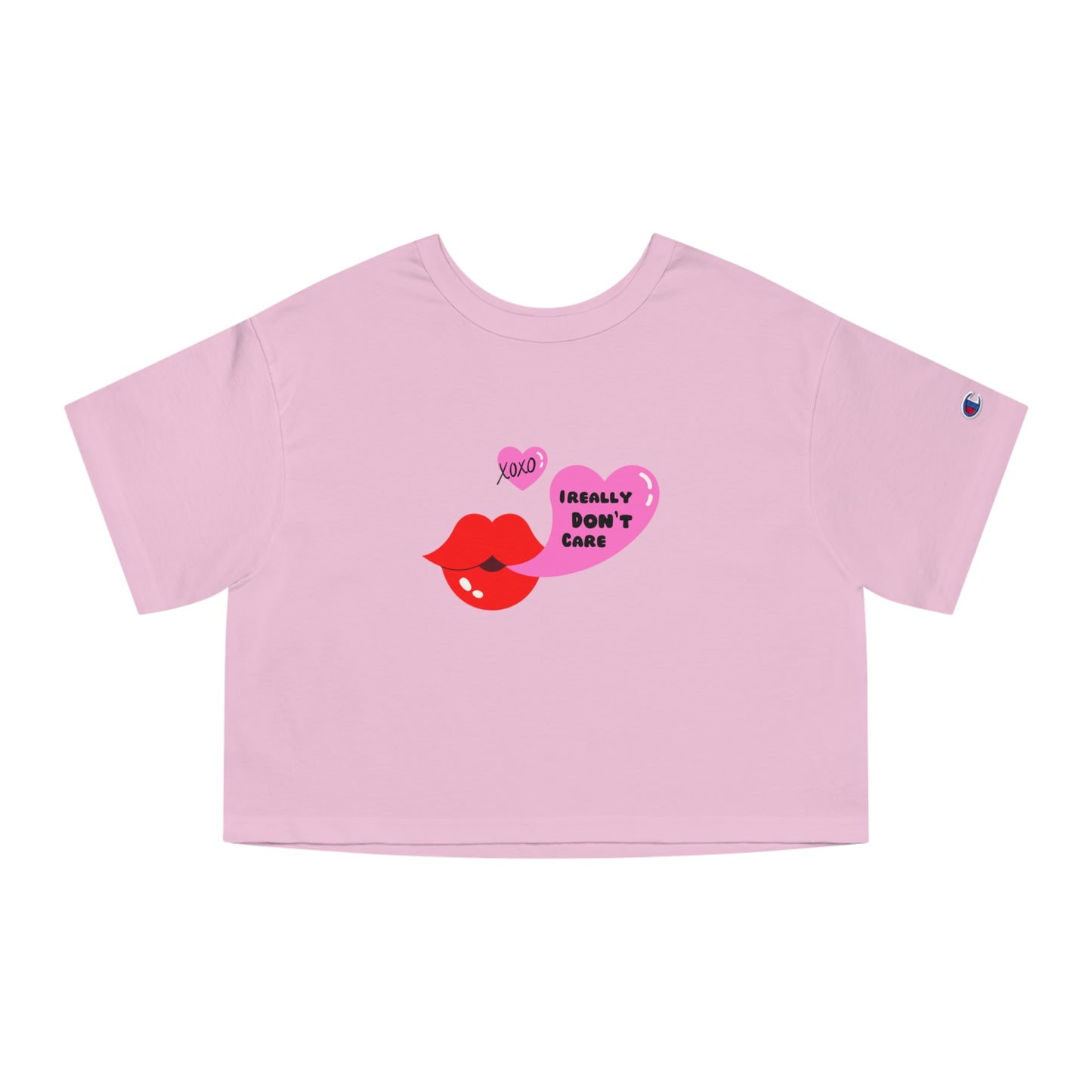 Xoxo don’t care Champion Cropped tee