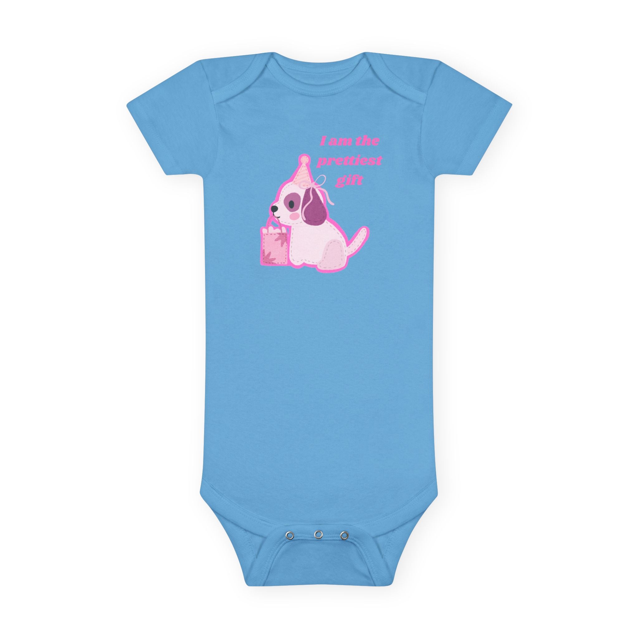 “I Am the Prettiest Gift”™ Pink Puppy Baby Girl Birthday Onesie – Adorable Gerber® Cotton Bodysuit for Stylish Moms