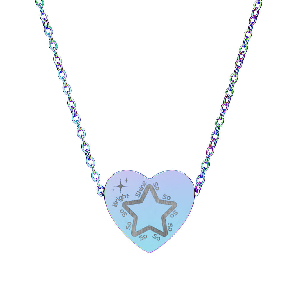 Engraved Heart Necklace — 'Shine So So So… Bright' Star Design