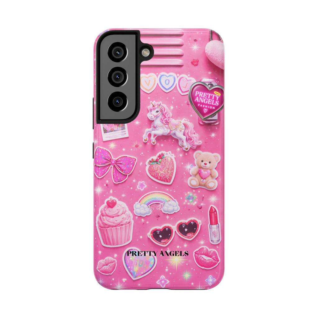 Girly Pink Locker Nostalgia with Hearts & Teddy Bear Tough Phone Case