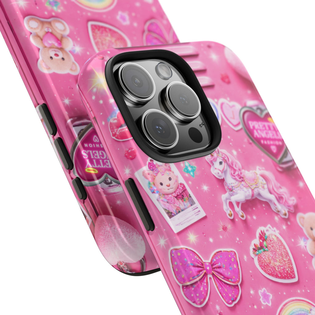 Girly Pink Locker Nostalgia with Hearts & Teddy Bear Tough Phone Case