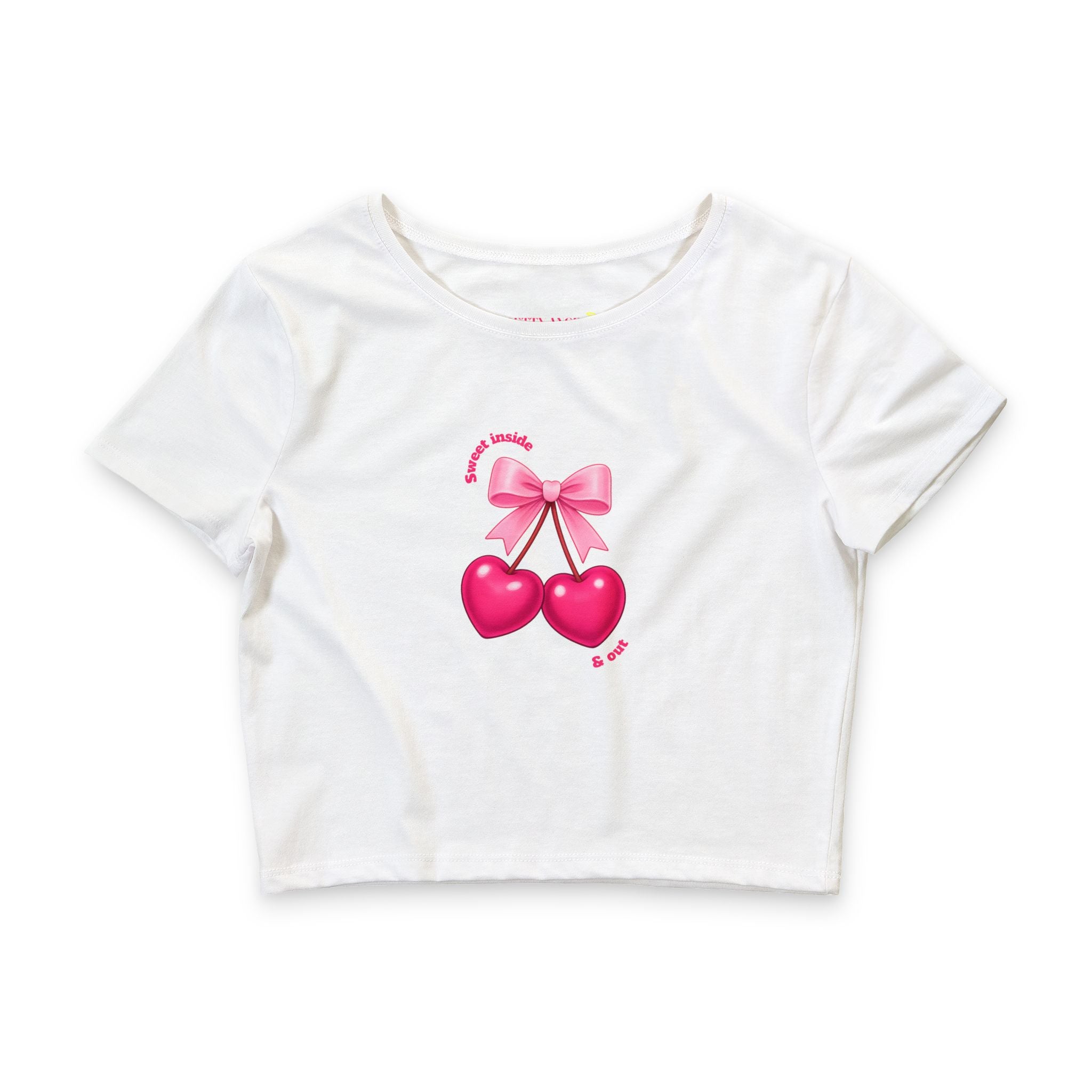 Sweet Inside & Out Crop Tee — Coquette Heart Cherry Graphic