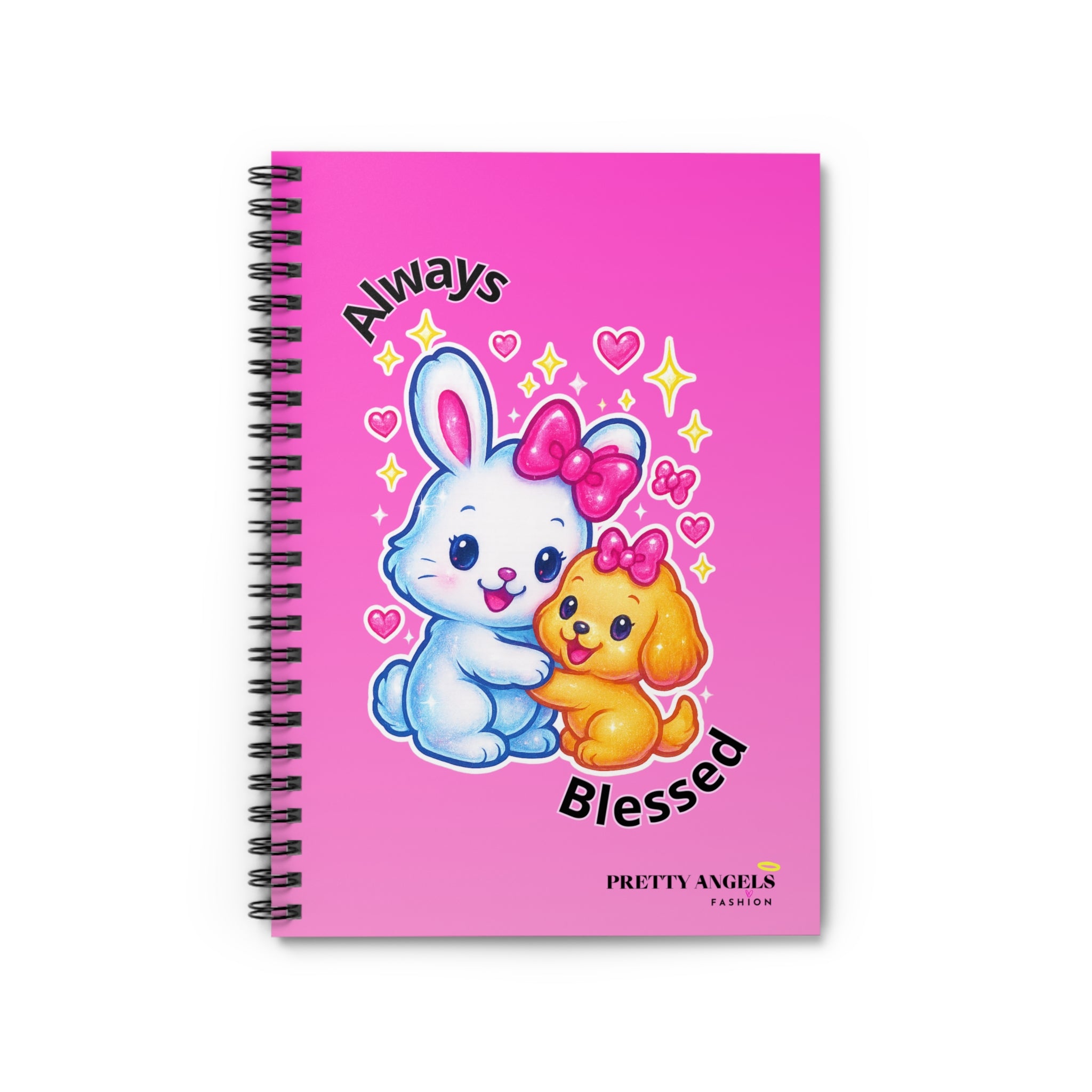 Always Blessed Spiral Notebook | Kawaii Bunny & Puppy Journal | Pink Lisa Frank Inspired Aesthetic Notebook