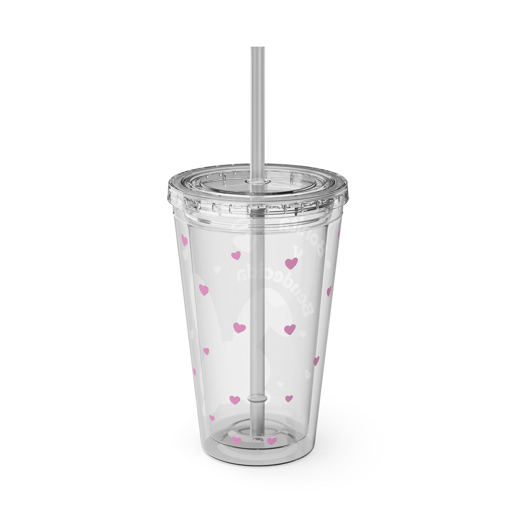 Bonita y Bendecida Tumbler - 16oz Clear Acrylic Cup with Pink Bunny Bow & Heart Patterns | Girly Faith Cup for Confident Latina Baddies