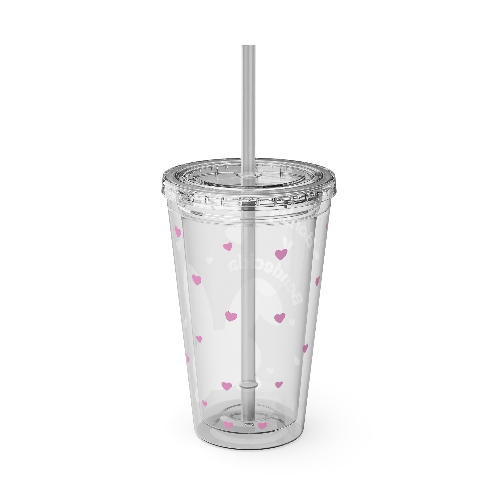 Bonita y Bendecida Tumbler - 16oz Clear Acrylic Cup with Pink Bunny Bow & Heart Patterns | Girly Faith Cup for Confident Latina Baddies