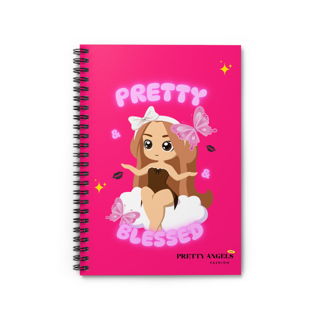 “Hot Pink Kawaii Notebook – Pretty & Blessed Auburn Brown Hair Doll Journal with Clouds, Butterflies & Kiss Prints | Classy Rich Girl Spiral Notebook (6x8, 118 Pages)”
