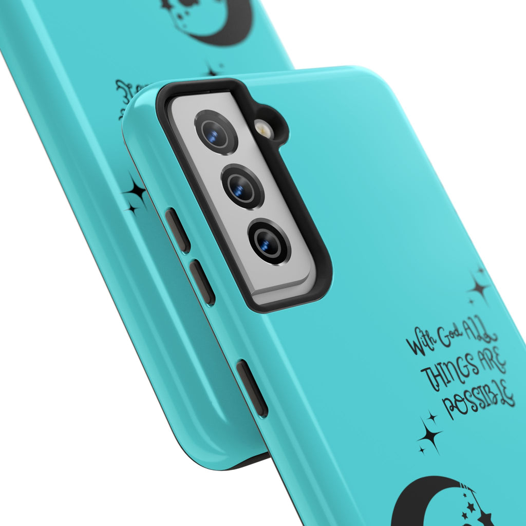 “With God All Things Are Possible” Teal Fairy Moon Tough Phone Case