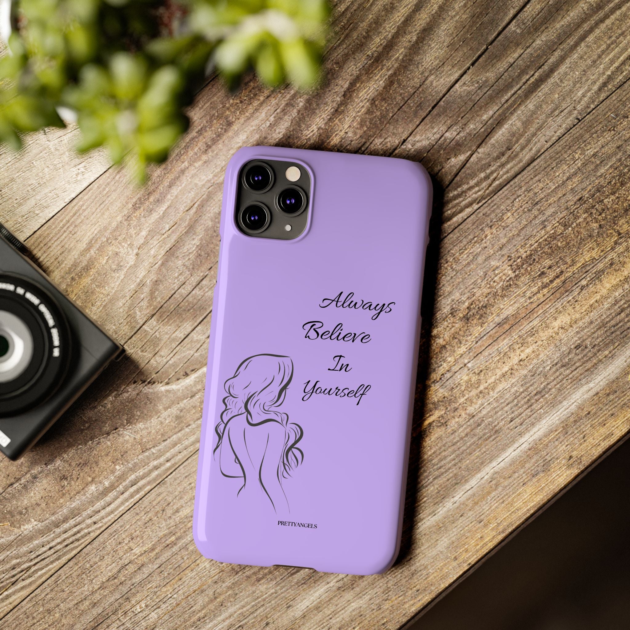 Always Believe in Yourself Phone Case - Lavender Aesthetic Slim Cover with Sketch of Baddie Girl for Confident, Empowered Girls