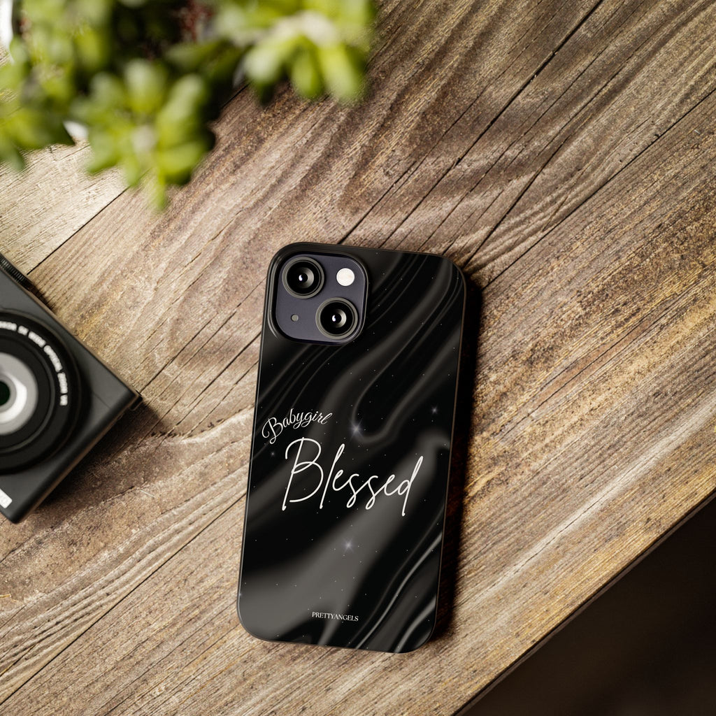 Blessed Babygirl Black Luxe Phone Case - Slim Lightweight & Protective for Rich Feminine Aesthetic Girls