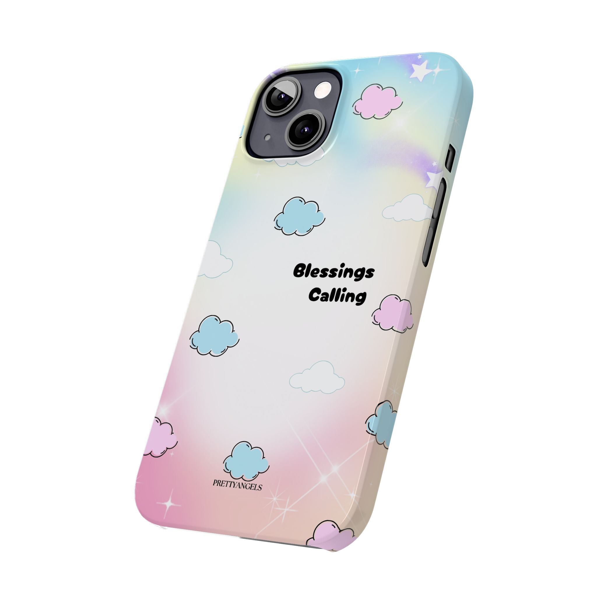 ‘Blessings Calling' Phone Case – Slim Lightweight Ombré Cover with Magical Pastel Clouds for Girly Girls & Faith-Filled Baddies - Cute Cloud Aesthetic, Phone Accessories, Gift for Friends, Pastel Theme Vibes, Cozy Magical Vibes