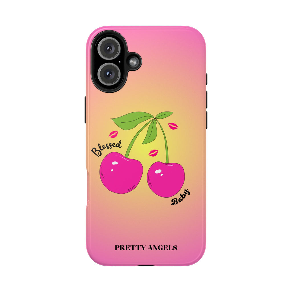 Blessed Baby Sunset Cherry Phone Case — Cute Hot Pink Cherry & Kisses