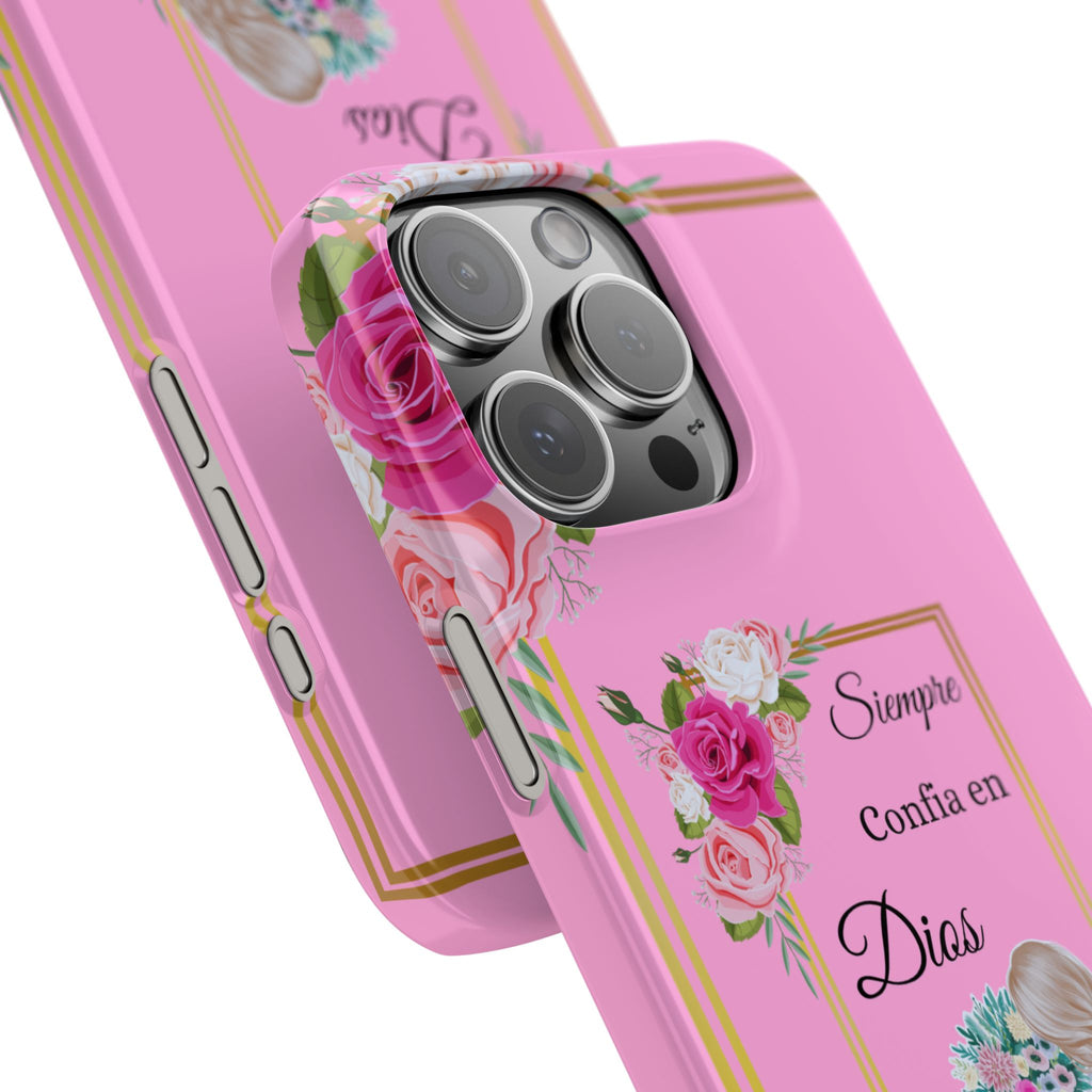“Siempre Confia en Dios Pink Phone Case - Slim Lightweight Protective Cover with Roses, Barbie-Style Doll & Faith-Based Aesthetic”