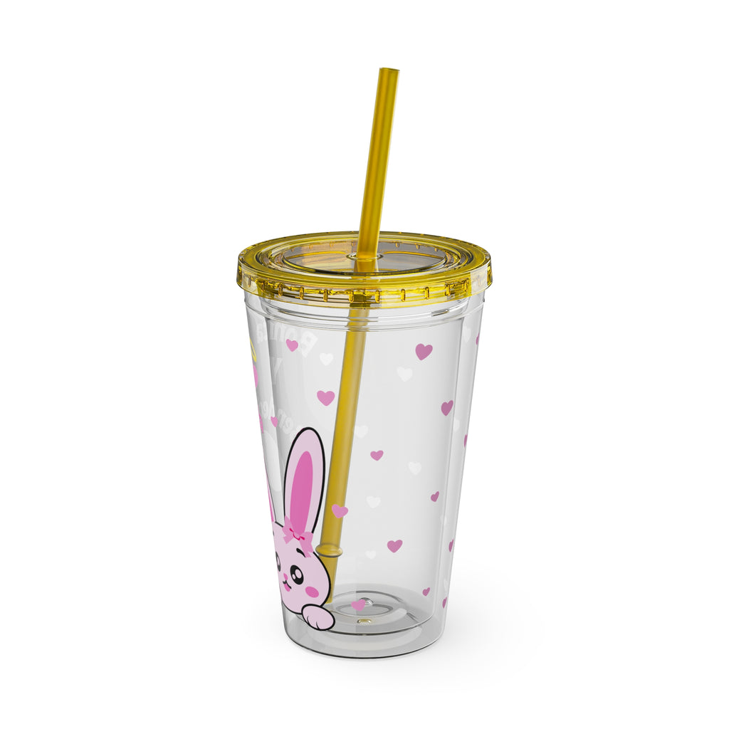 Bonita y Bendecida Tumbler - 16oz Clear Acrylic Cup with Pink Bunny Bow & Heart Patterns | Girly Faith Cup for Confident Latina Baddies