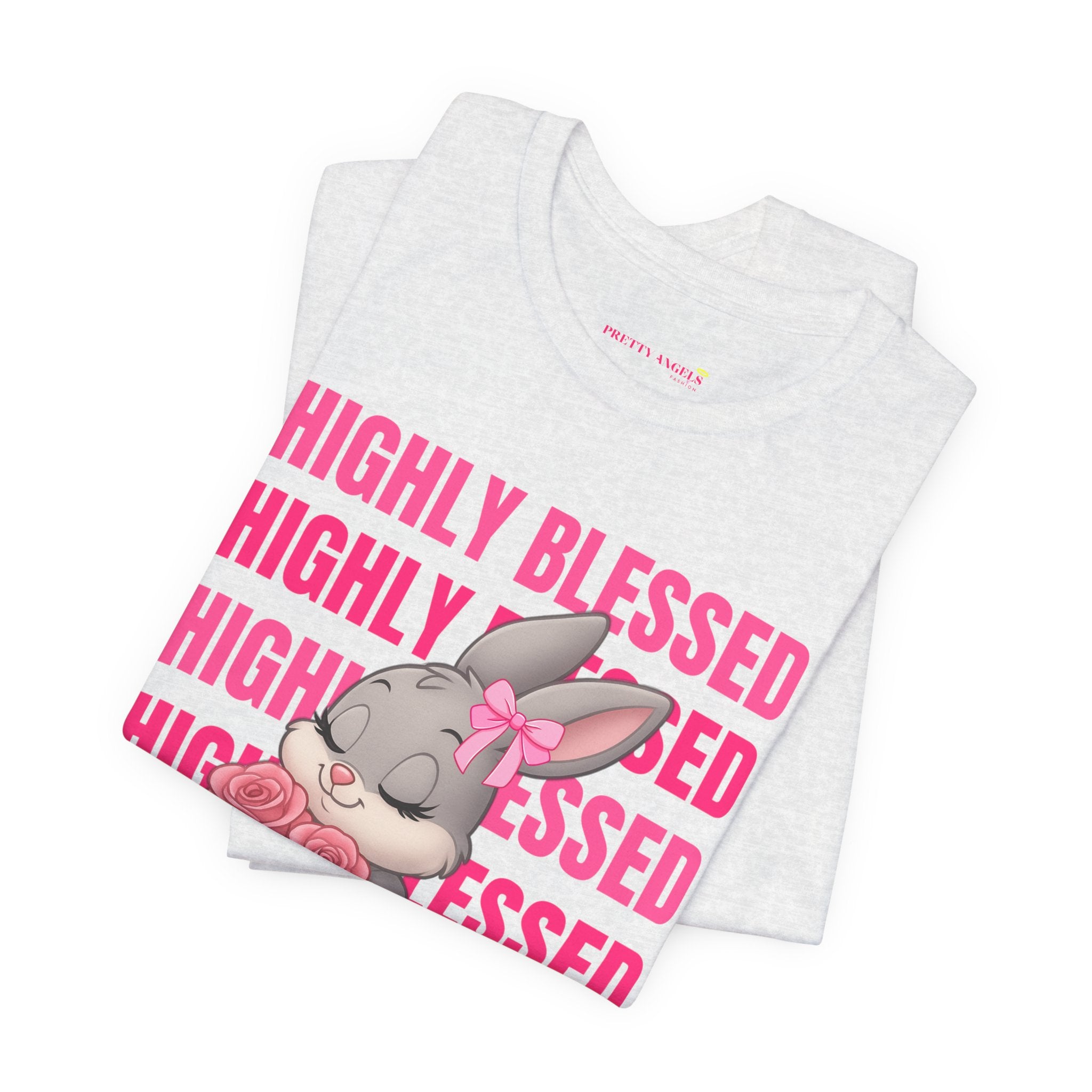 Highly Blessed Bunny T-Shirt – Cute Aesthetic Bunny Tee for Girls | Pink Roses Retro Graphic Shirt | Blessed Girly Tee | Soft Cotton DTF Print