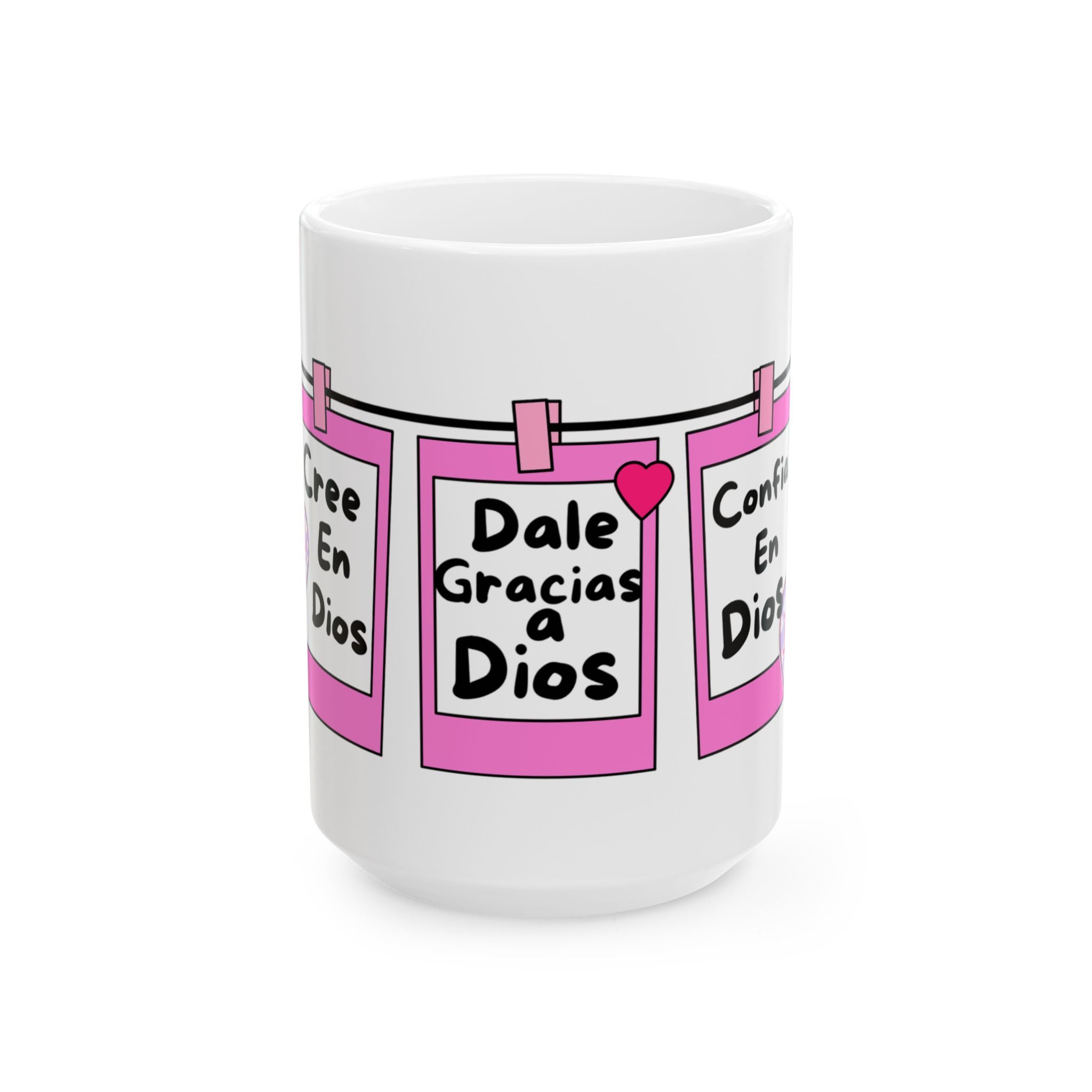 “Confia en Dios” Faith Mug - Girly Pink Frame Mug with Inspirational Spanish Quotes & Crown Details - Cute Luxury Mug for Faithful Baddies