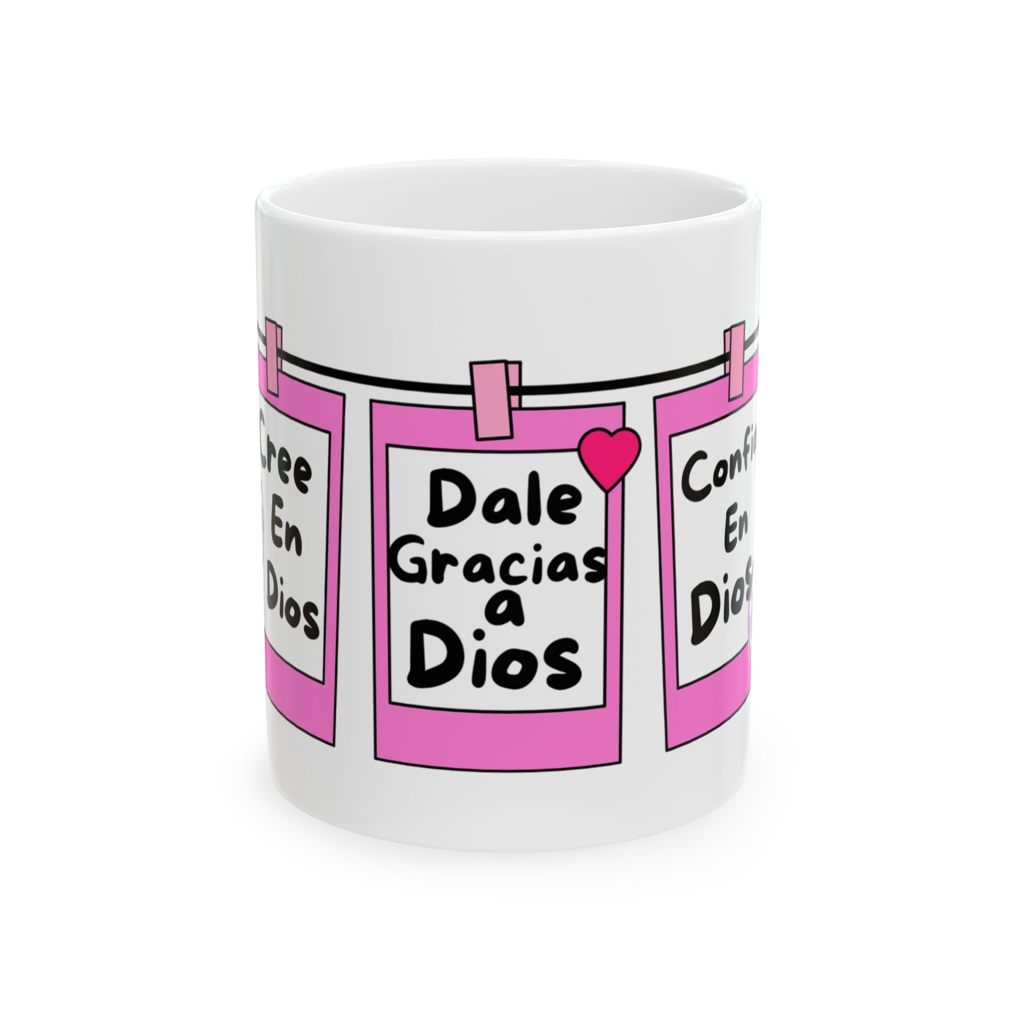 “Confia en Dios” Faith Mug - Girly Pink Frame Mug with Inspirational Spanish Quotes & Crown Details - Cute Luxury Mug for Faithful Baddies