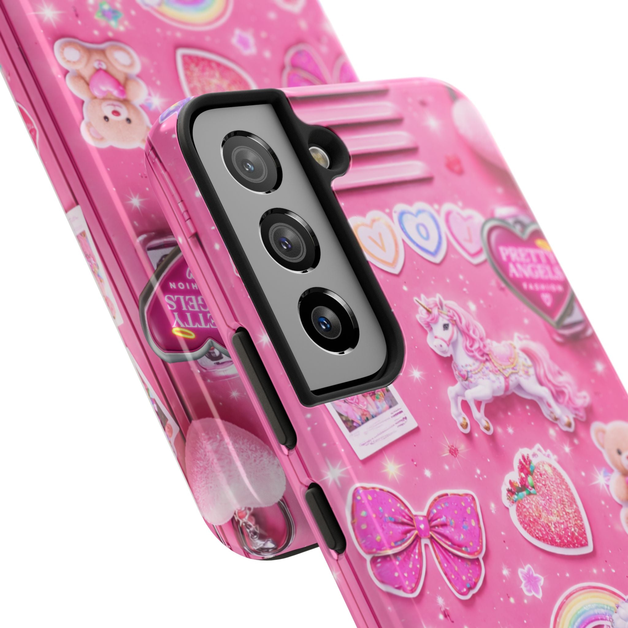 Girly Pink Locker Nostalgia with Hearts & Teddy Bear Tough Phone Case