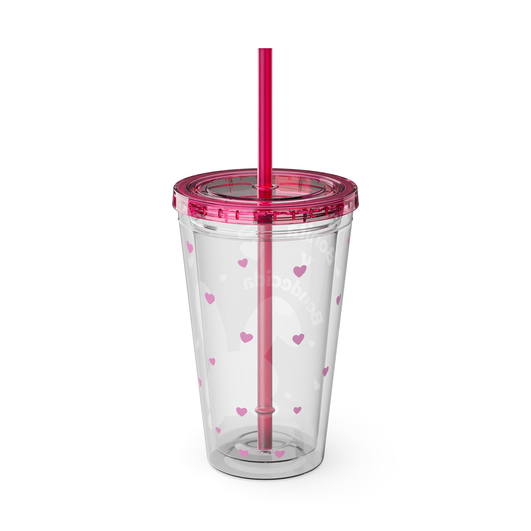 Bonita y Bendecida Tumbler - 16oz Clear Acrylic Cup with Pink Bunny Bow & Heart Patterns | Girly Faith Cup for Confident Latina Baddies