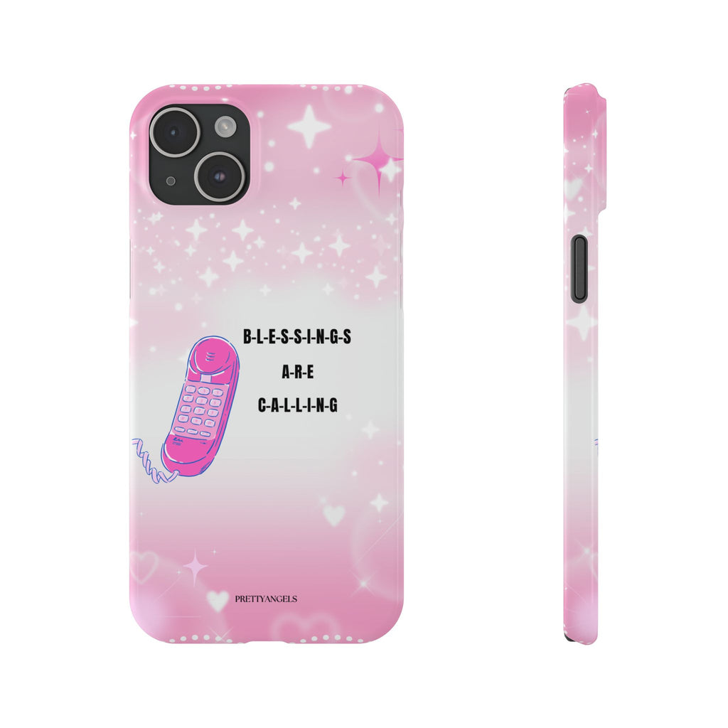“Blessings Are Calling Ombré Pink & White Phone Case - Slim, Lightweight & Sparkle Shapes for Girly Fairy Aesthetics”