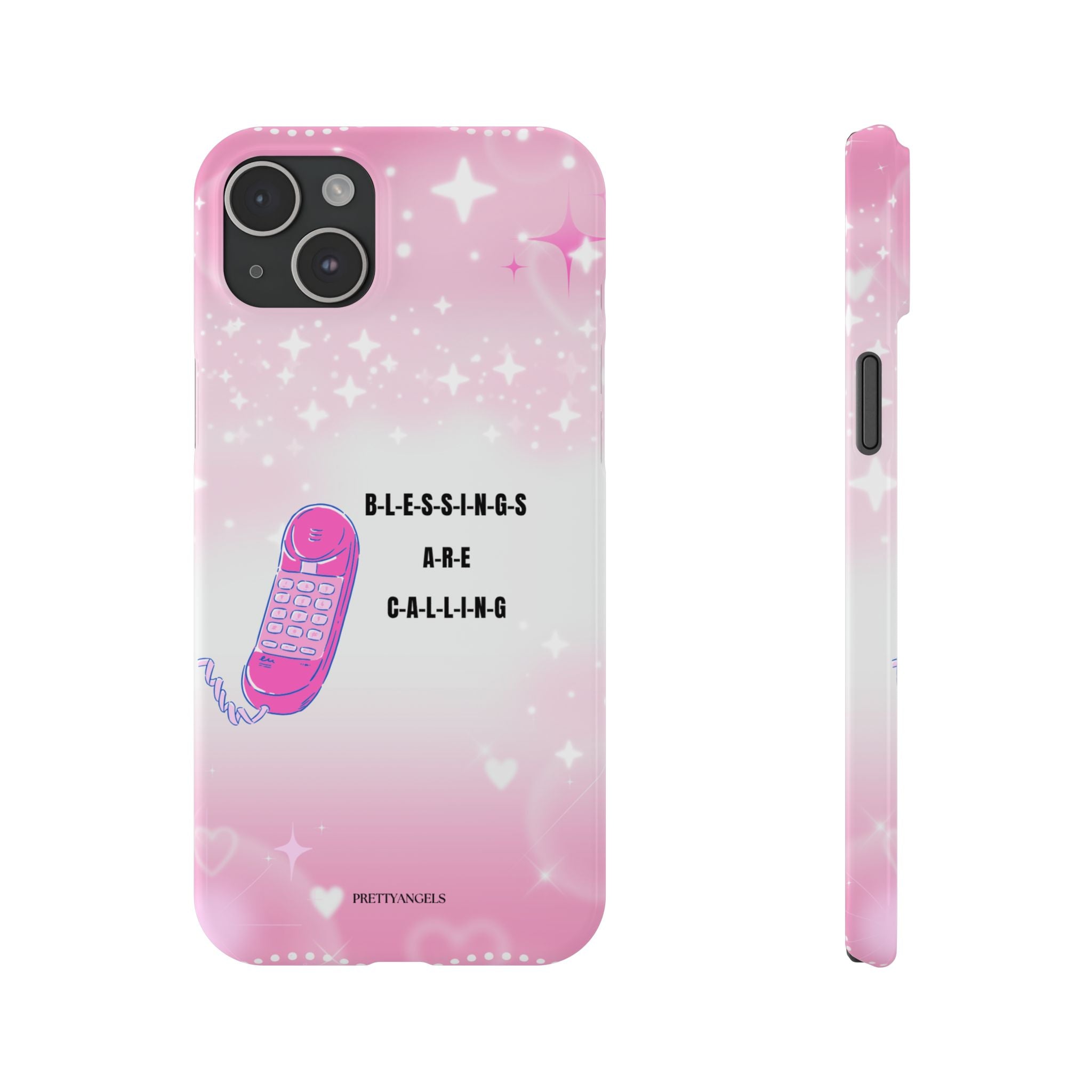 “Blessings Are Calling Ombré Pink & White Phone Case - Slim, Lightweight & Sparkle Shapes for Girly Fairy Aesthetics”
