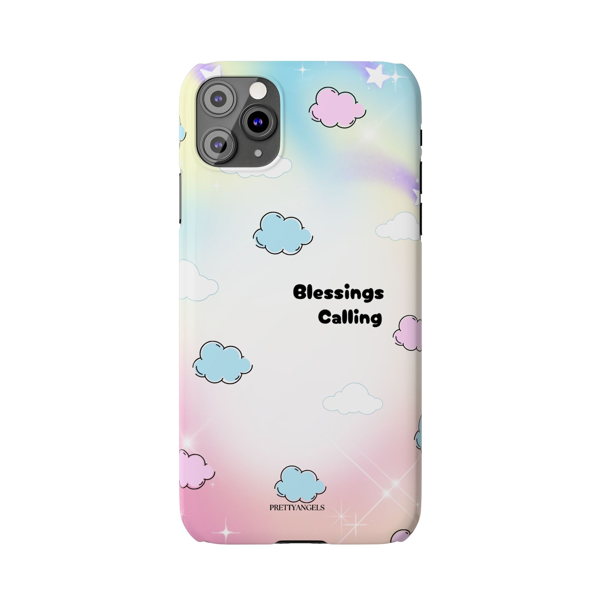 ‘Blessings Calling' Phone Case – Slim Lightweight Ombré Cover with Magical Pastel Clouds for Girly Girls & Faith-Filled Baddies - Cute Cloud Aesthetic, Phone Accessories, Gift for Friends, Pastel Theme Vibes, Cozy Magical Vibes