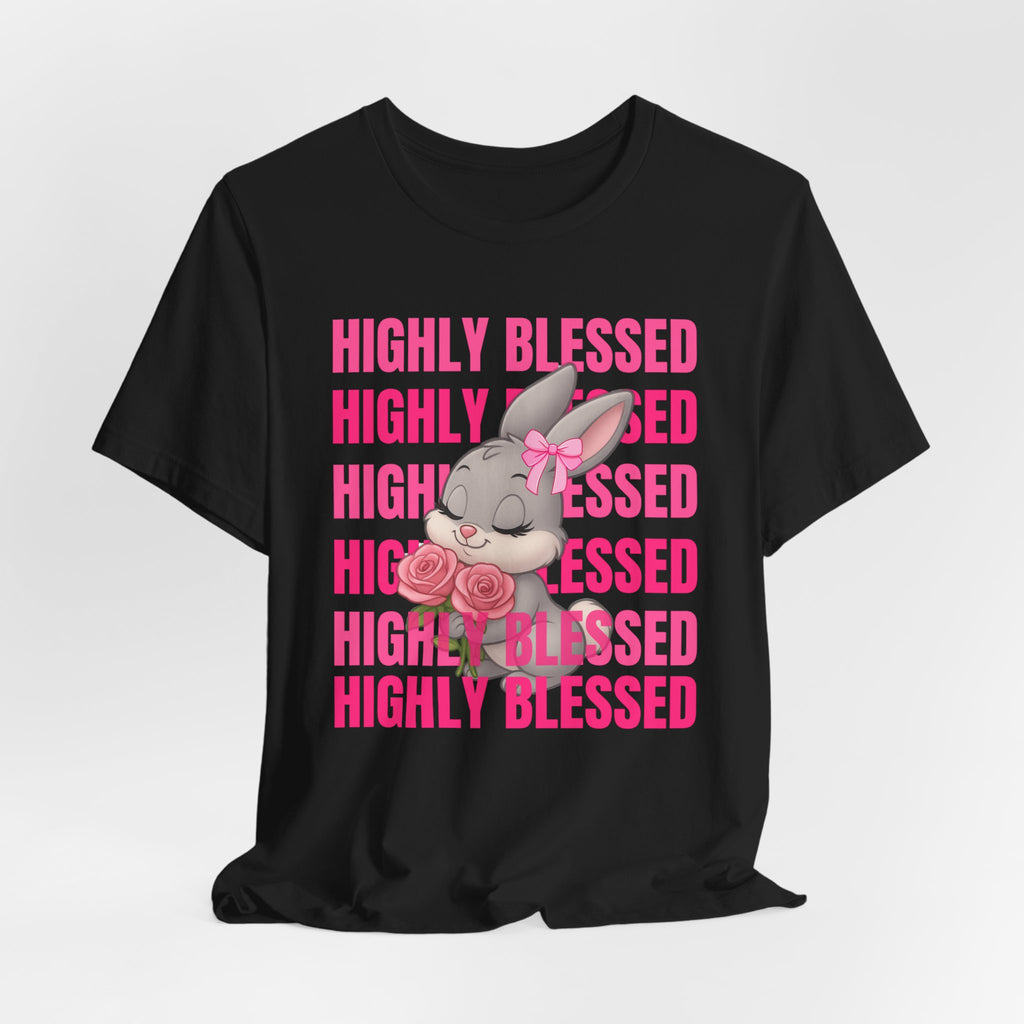 Highly Blessed Bunny T-Shirt – Cute Aesthetic Bunny Tee for Girls | Pink Roses Retro Graphic Shirt | Blessed Girly Tee | Soft Cotton DTF Print