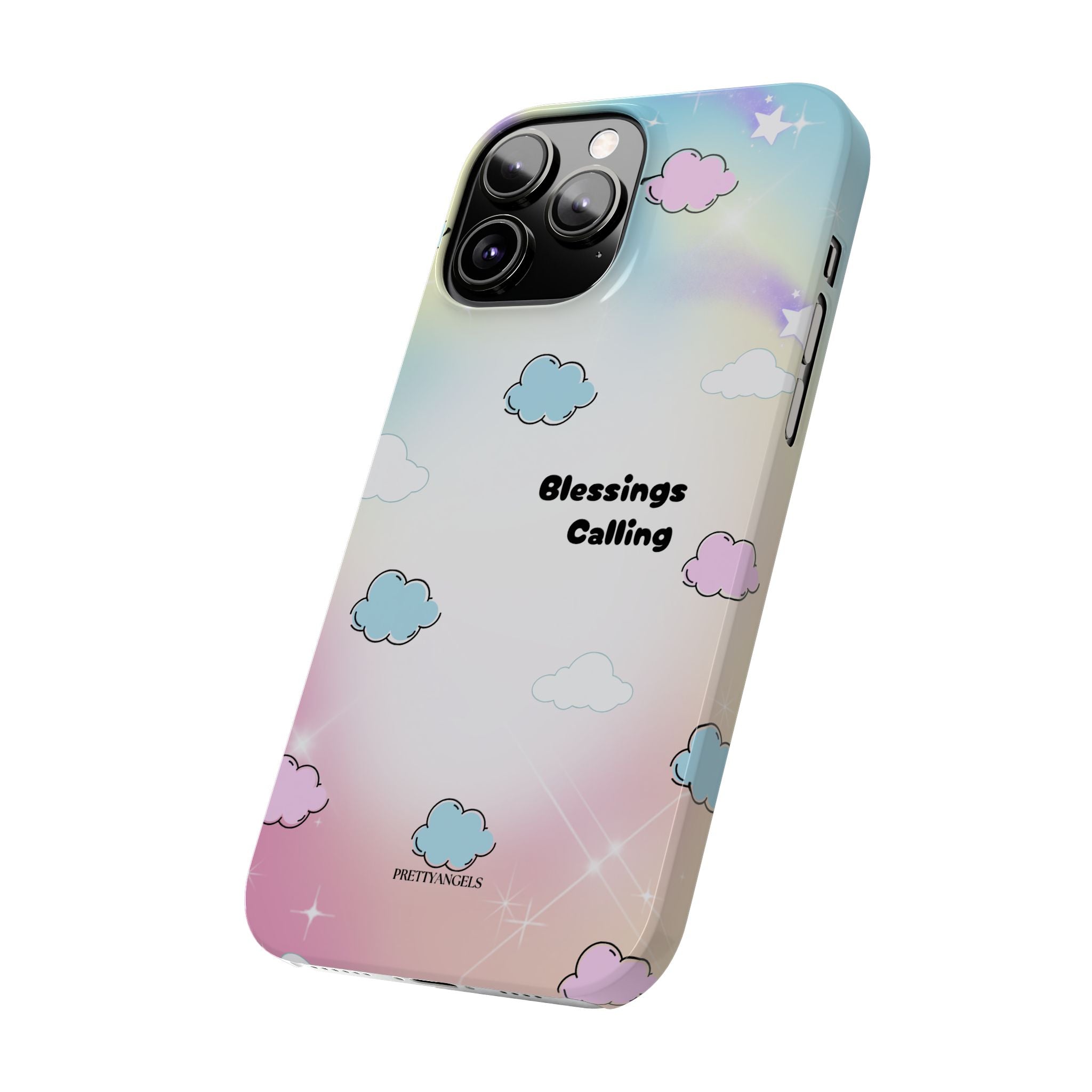 ‘Blessings Calling' Phone Case – Slim Lightweight Ombré Cover with Magical Pastel Clouds for Girly Girls & Faith-Filled Baddies - Cute Cloud Aesthetic, Phone Accessories, Gift for Friends, Pastel Theme Vibes, Cozy Magical Vibes